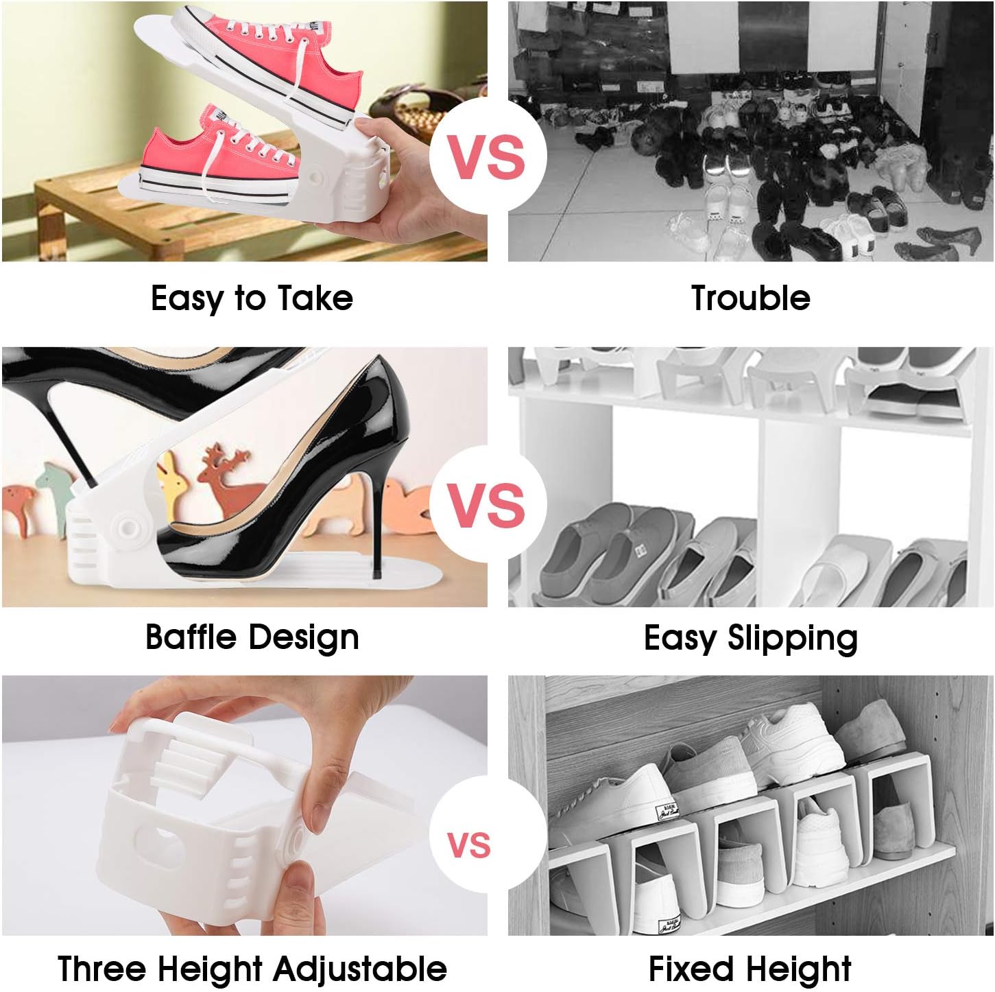 Neprock Shoe Slots Organizer, 20 Pack Adjustable Shoe Rack Stacker Storage Space Saver, Double Deck Shoe Rack Holder for Closet Organization (White) - Image 6