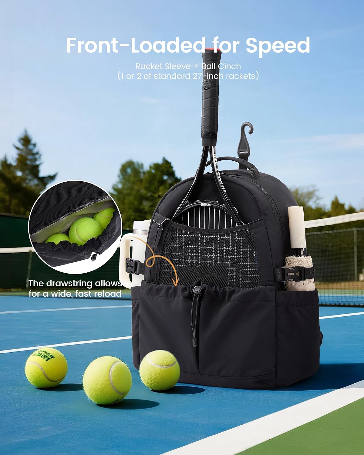 LOVEVOOK Tennis Bag for Women & Men, Fits 27" Rackets, Tennis Backpack with Ventilated Shoe Compartment & Wet Pocket, Ideal for Pickleball, Padel - Image 4