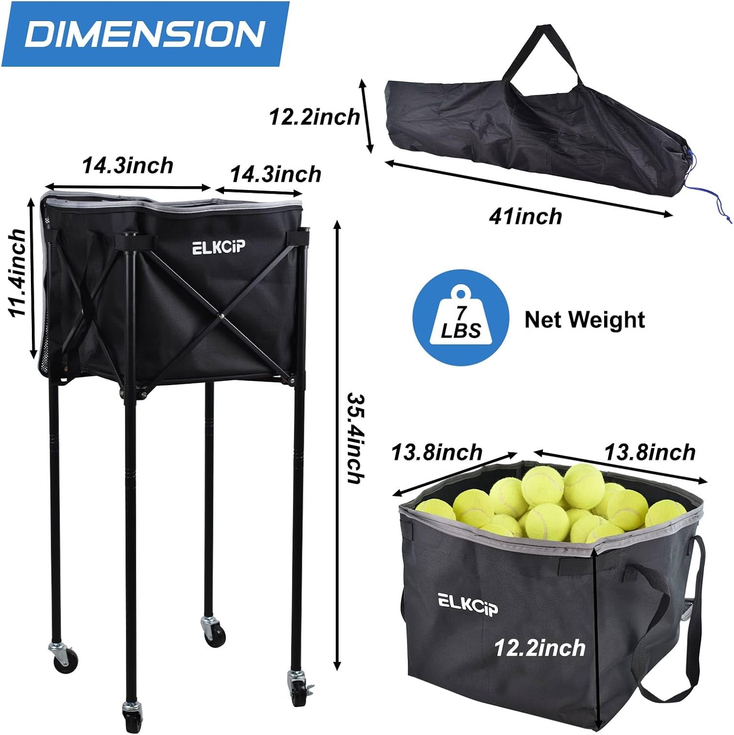 Portable Pickleball & Tennis Ball Hopper with Wheels, Foldable Sports Balls Teaching Cart, Lightweight Softball Caddy, Large Capacity Baseball Basket Carrier for Training - Image 2