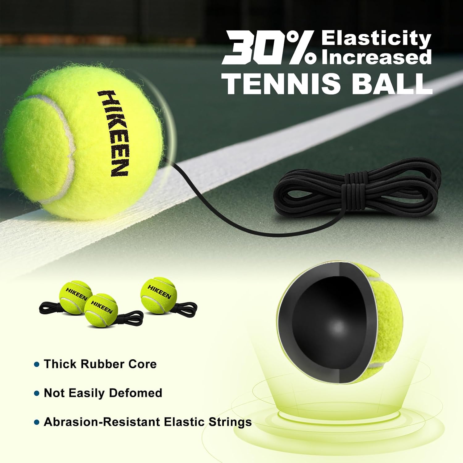 Hikeen Premium Tennis Trainer Rebound with Metal Base,Portable Solo Tennis Trainer Set with 3 Highly Elastic String Balls,Tennis Practice Equipment for Adult Kids an Beginners - Image 3