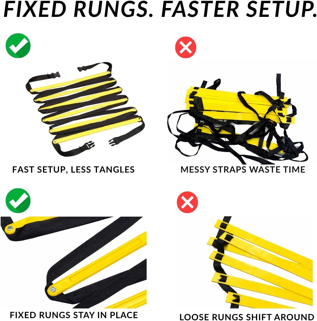 SOFTSOUL Tangle Free Agility Ladder, 12 Fixed Rungs, Heavy Duty Speed & Footwork Training Ladder for Football Soccer Basketball Drills, Portable Exercise Ladder for Kids, Youth & Adults - Image 7