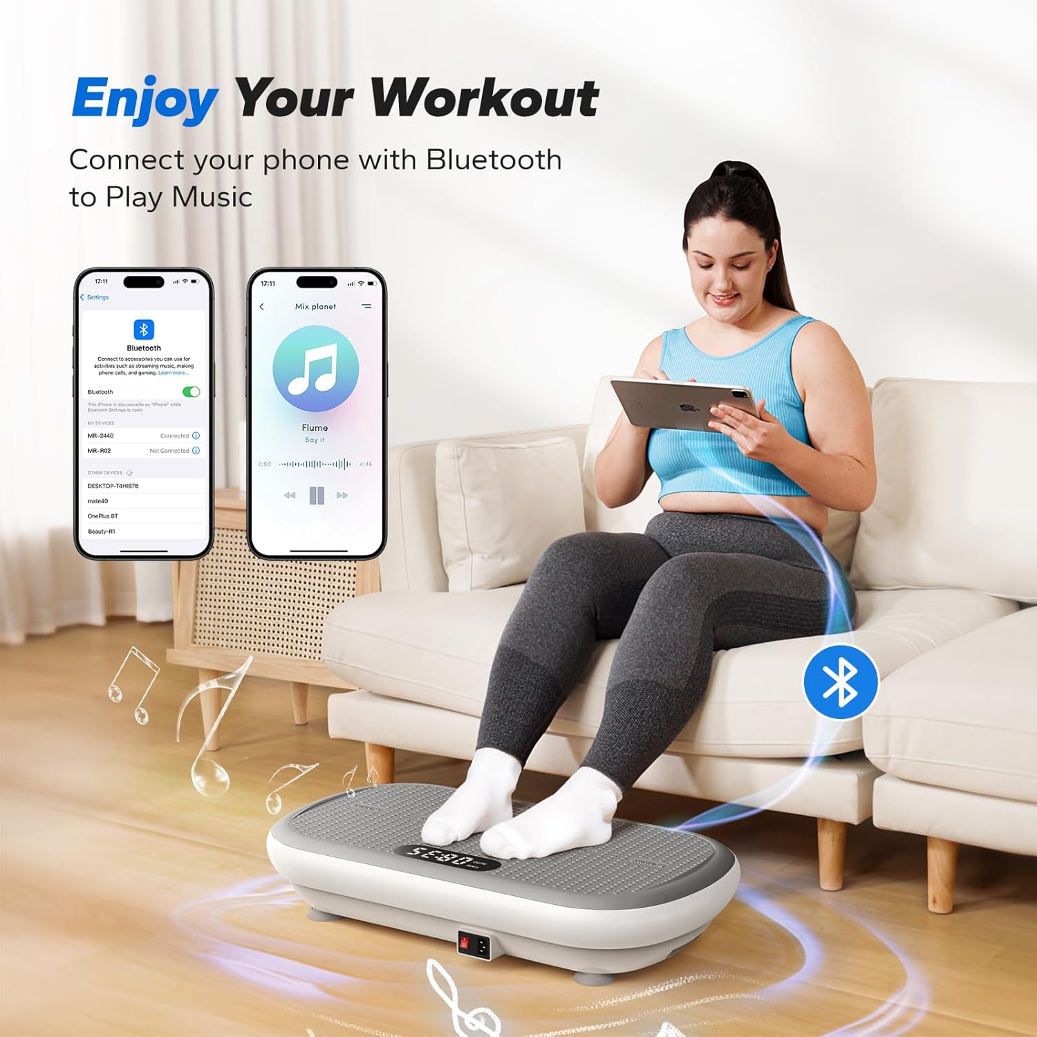 MERACH Vibration Plate Exercise Machine, Vibration Plate 440 Lbs Capacity, Bluetooth and Silicone Pedal, Stimulate Deep Fat, Vibration Plate for Lymphatic Drainage, Vibrating for Weight Loss - Image 2