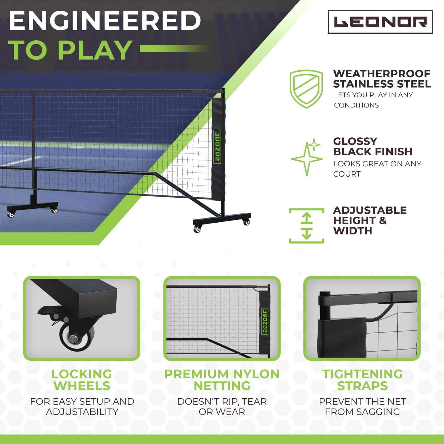 6 in 1 - Multi Sport Net - Pickleball Net, Badminton Net, Tennis Net, Outdoor Volleyball Net for Backyard - Regulation Size 22ft & Half Court 11ft - Patented Portable Pickleball Net & Driveway Nets - Image 5