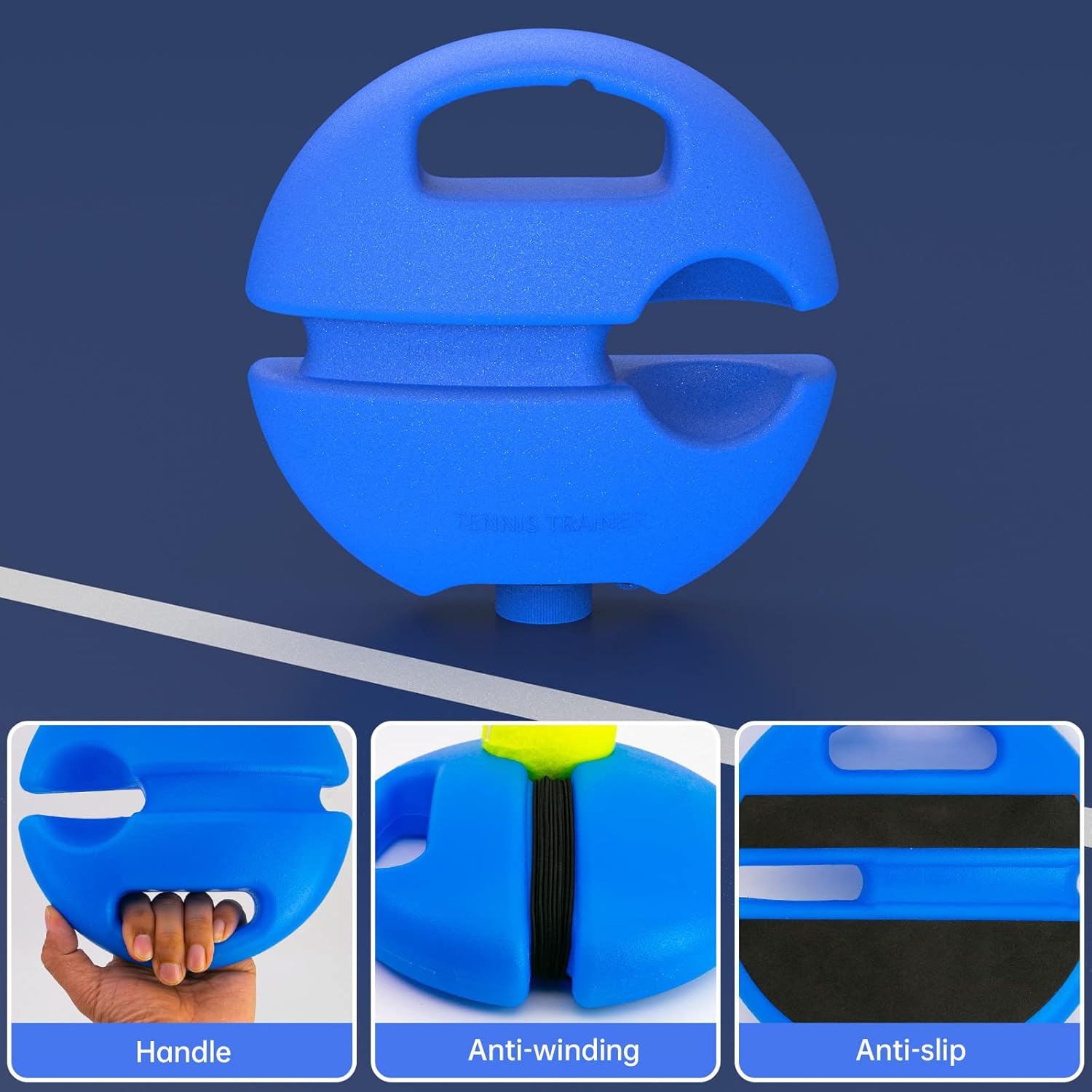 Tennis Trainer Rebound Ball with 3 String Balls, Portable Tennis Training Tool Suitable for Beginners Sport Exercise-Blue - Image 5