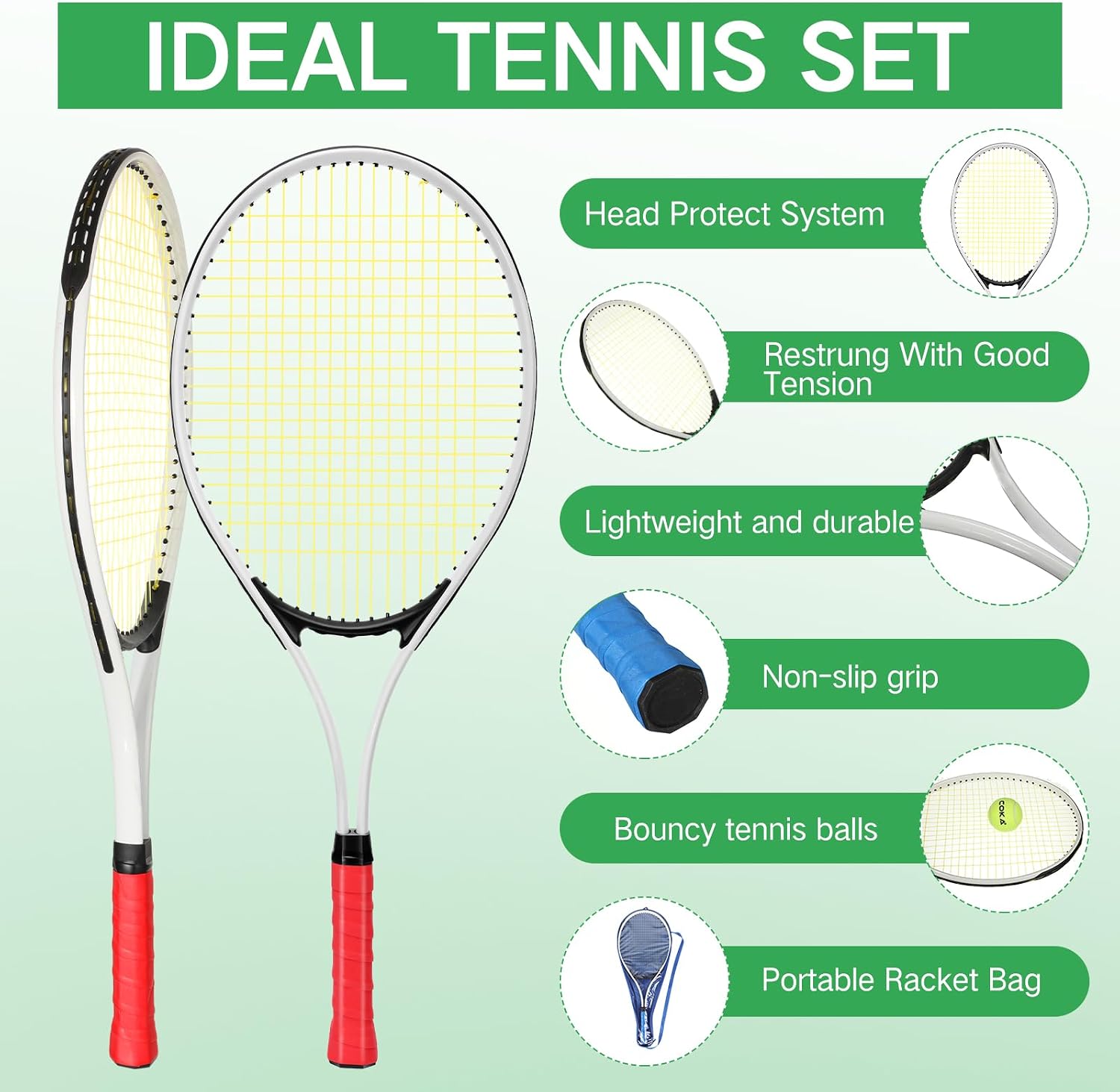 6 Pcs Tennis Rackets for Adult Recreational 6 Players 27'' Tennis Racket Set with 3 Balls Lightweight Tennis Rackets for Tennis Training Beginner with Overgrip and Bag - Image 4