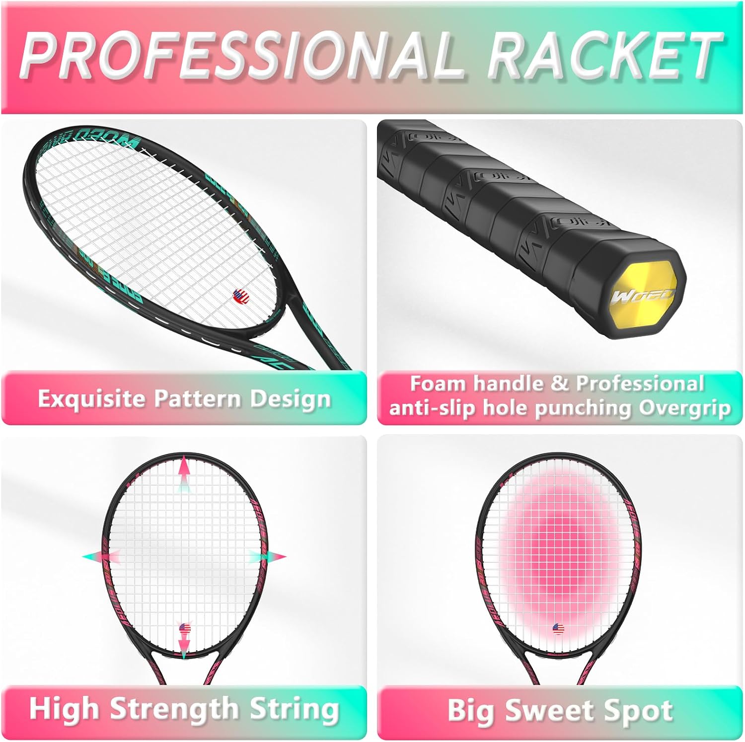 Pro Tennis Racket for Adults, 2 Player 27 inch Speed Tennis Racquet Acceptable for Beginner and Professional with 3 Tennis Balls, 2 Vibration Dampes, 2 Overgrips, Tennis Bag - Image 3