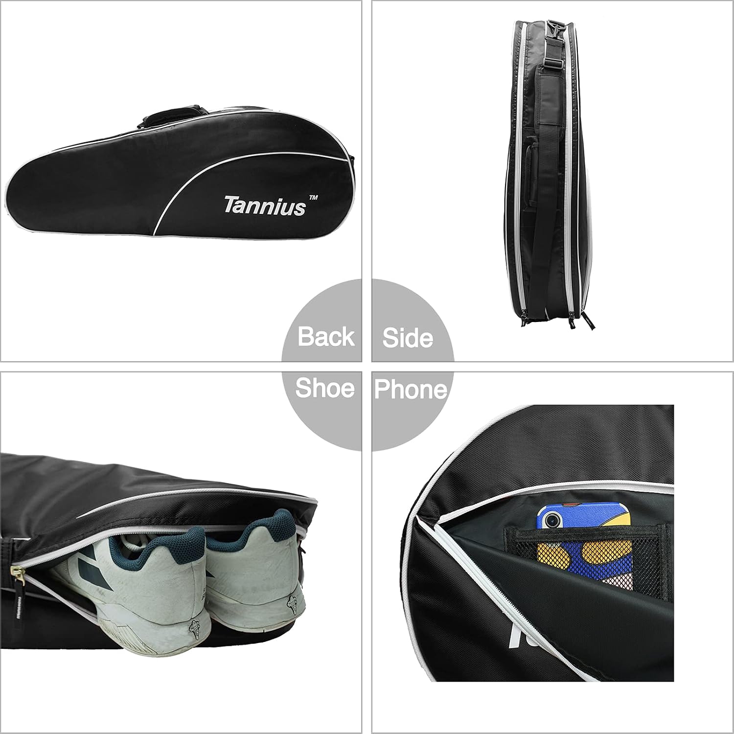 Tennis Racket Bag (3-5 Racquet), with Shoe & Phone Compartment and Protective Pad, Super Roomy and Lightweight Racquet Bag for Tennis, Badminton - Image 3