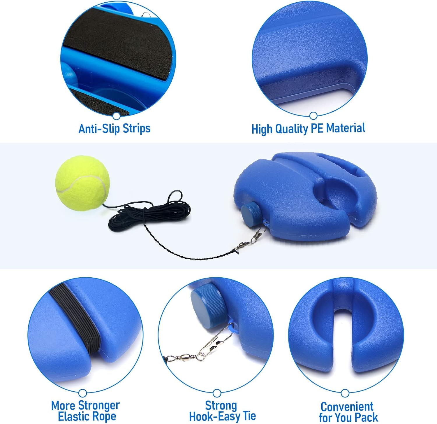 Tennis Trainer Rebound Ball with String Solo Tennis Training Kit Portable Practice Rebounder Equipment Training Tools with Long Elastic Ropes for Adults, Kids, Beginners - Image 3