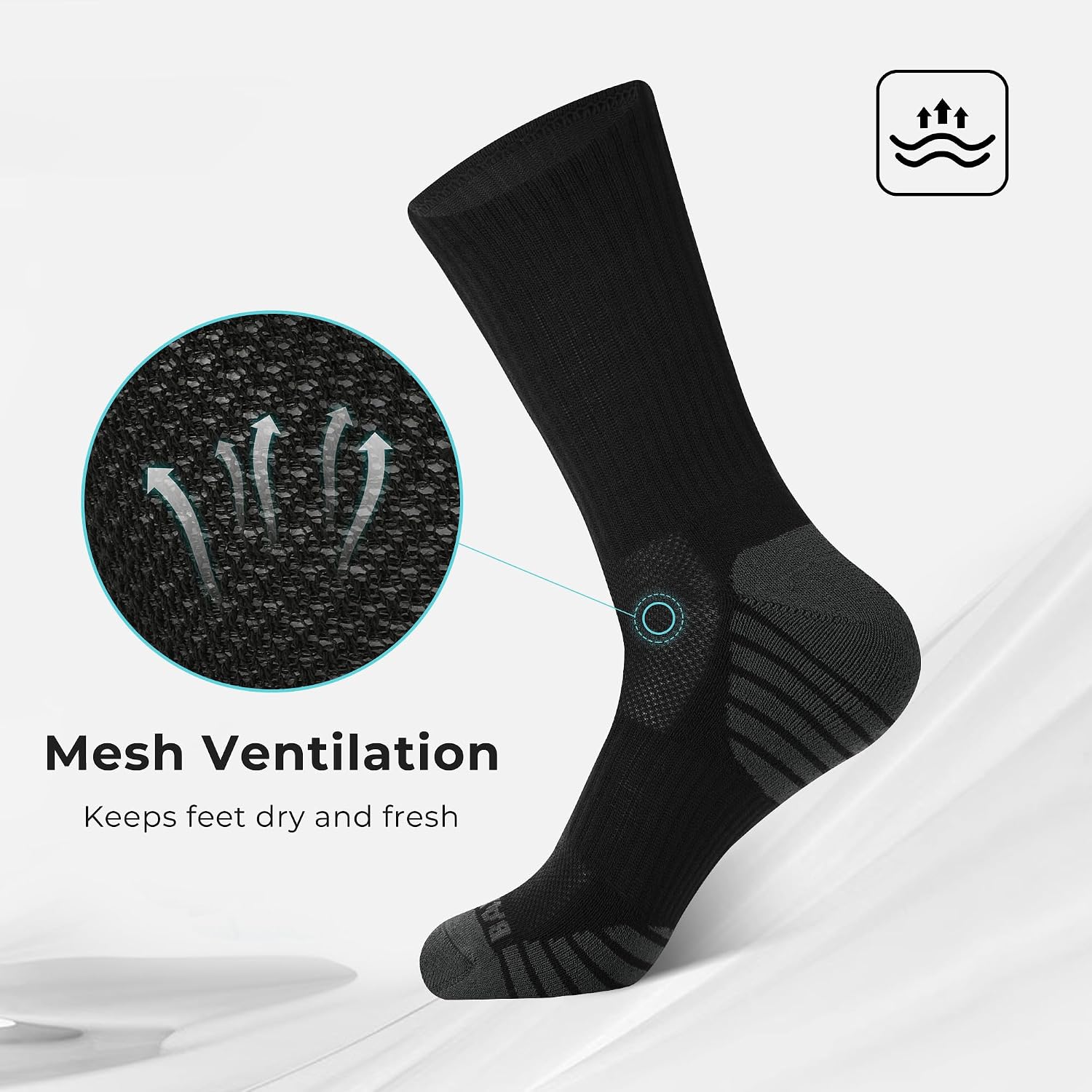 BAMBOO COOL Men's Crew Socks Athletic Running Sports Socks, Cushioned Moisture Wicking, Breathable Arch Support 6 Pack - Image 3