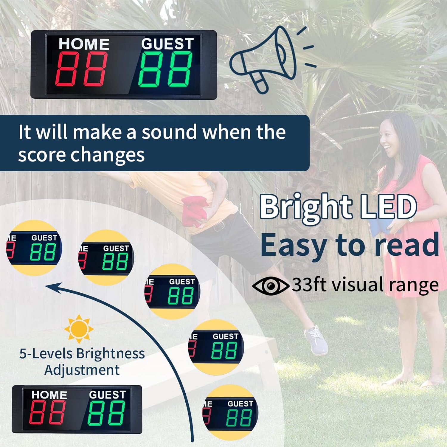 YZ LED Portable Digital Scoreboard, Tabletop Electronic Scoreboard with Remote, Score Keeper for Games Cornhole/Basketball/Ping Pong/Baseball/Tennis/Volleyball Indoor Outdoor - Image 3