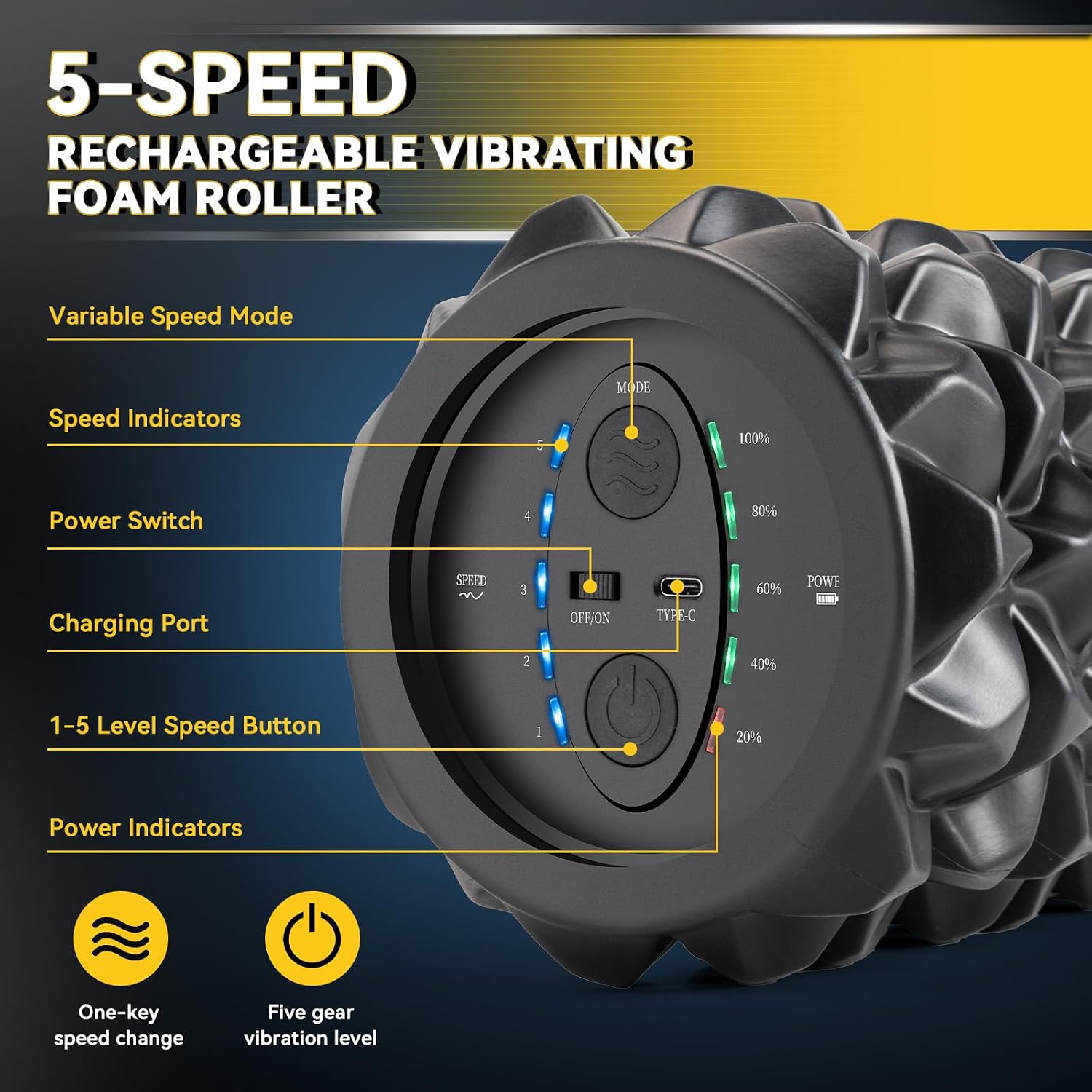 Vibrating Foam Roller, High Density Massage Roller for Back Pain Relief & Muscle Recovery and Physical Therapy, 5-Speed Rechargeable Exercise Roller, 2 Modes - Image 5