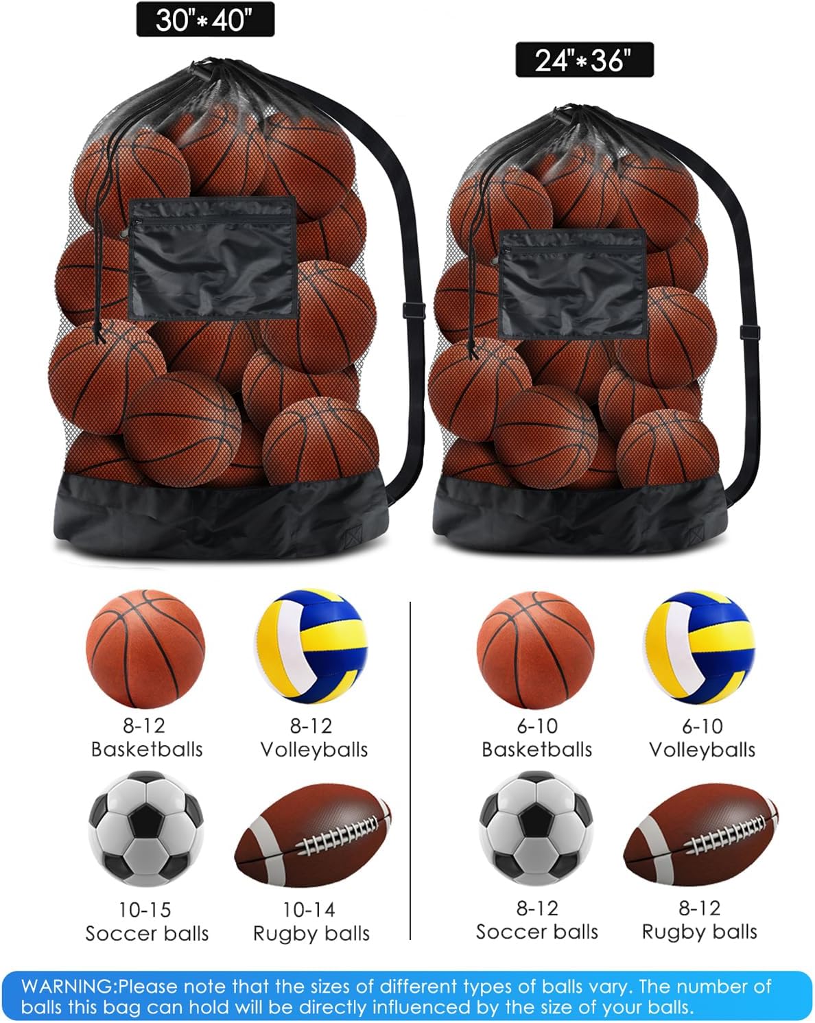 BROTOU Extra Large Mesh Ball Bag, Drawstring Socce Bag for Coach, Use for Basketball, Volleyball, Baseball, Mesh Equipmenbag with Adjustable and Portable Strap - Image 2