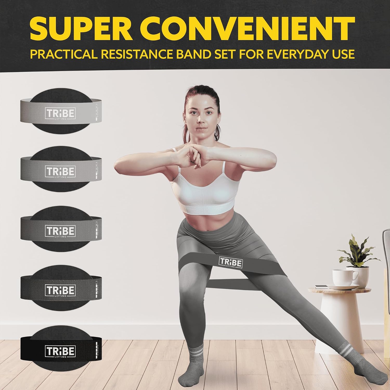 Tribe Lifting Fabric Resistance Bands for Working Out - 5 Exercise Bands Set for Legs and Glutes - Booty Bands for Women and Men - Thick Cloth Workout Bands for Physical Therapy, Hip Training - Image 7