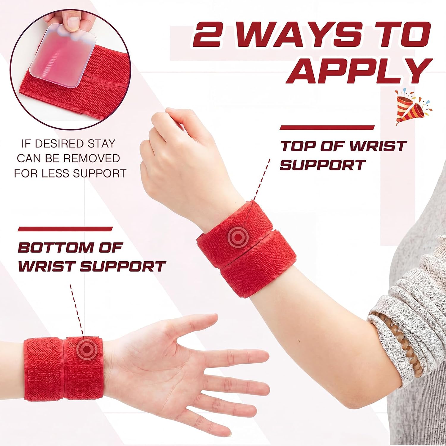 4 Pack Wrist Brace Adjustable Wrist Support Sport Straps for Tendonitis Carpal Tunnel Arthritis Gymnastics Wraps Pain Relief for Football Cheerleaders Fitness Weightlifting(Red) - Image 5