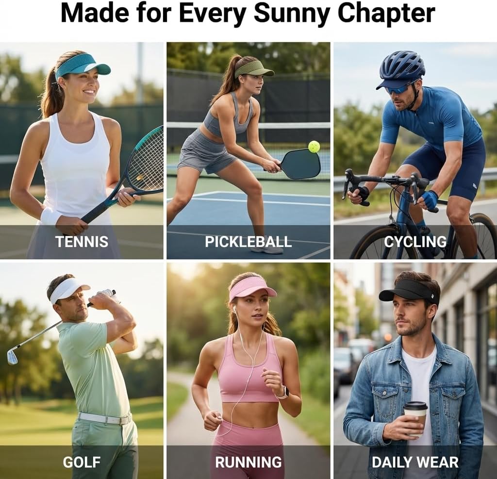LONGLONG Sports Sun Visor Hat - Moisture Wicking Sun Protection with Adjustable Strap for Running Tennis Golf Hiking - Image 7