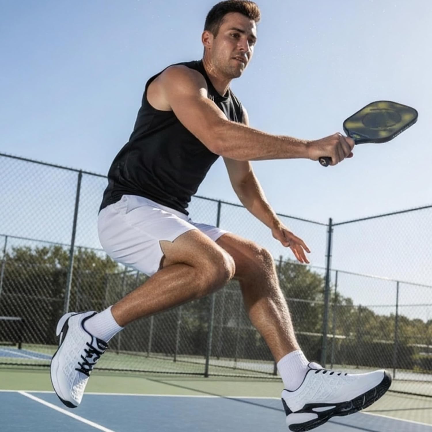 Pickleball Shoes Men Tennis Court Sneakers Indoor Outdoor Breathable Athletic Sports Lightweight Non Slip White/Black - Image 3