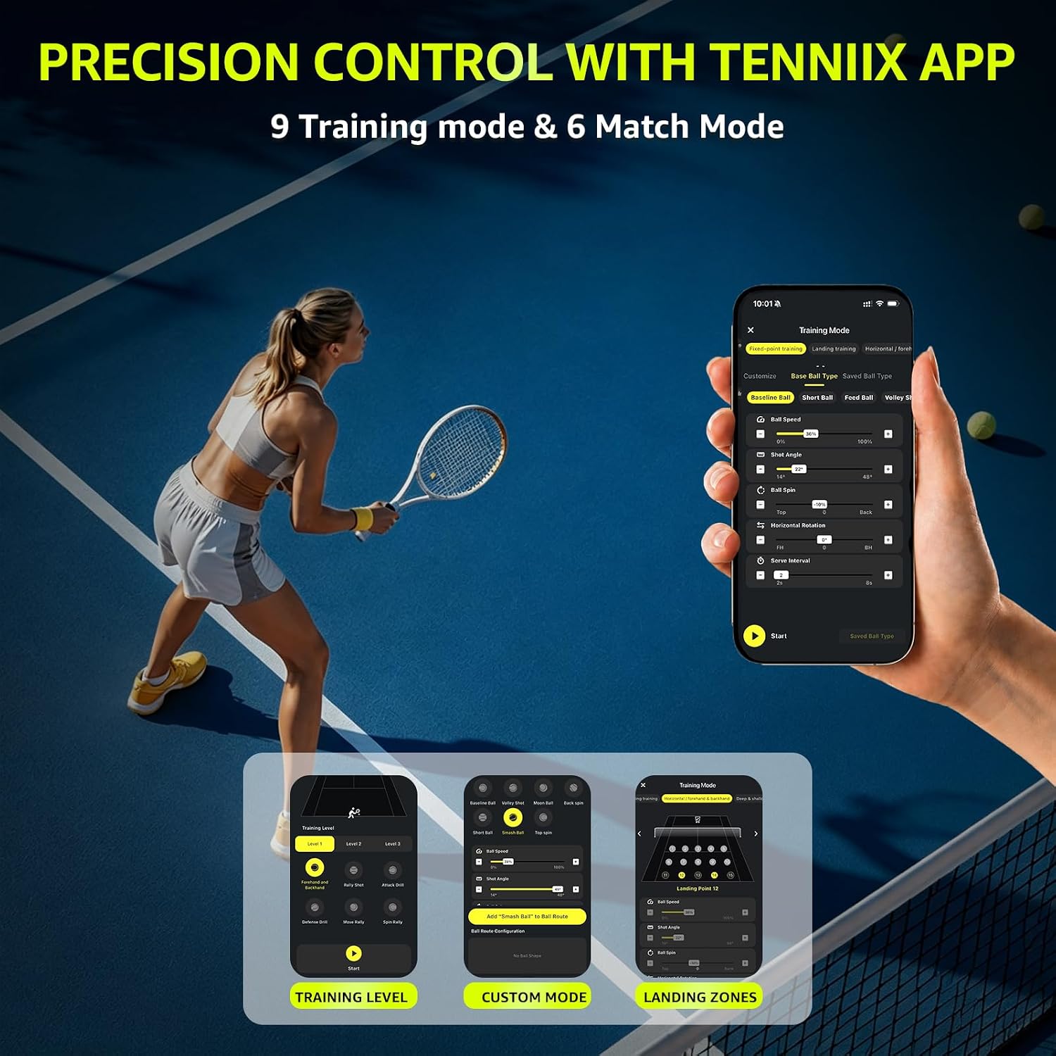 Basic Tennis Ball Machine, 18.7LB Portable Tennis Robot, 4H Runtime & 100+ Ball Capacity, Smart App & Voice Control, Multi-Training Mode, LED Display, 75MPH, Ideal for Beginners & Pro - Image 3
