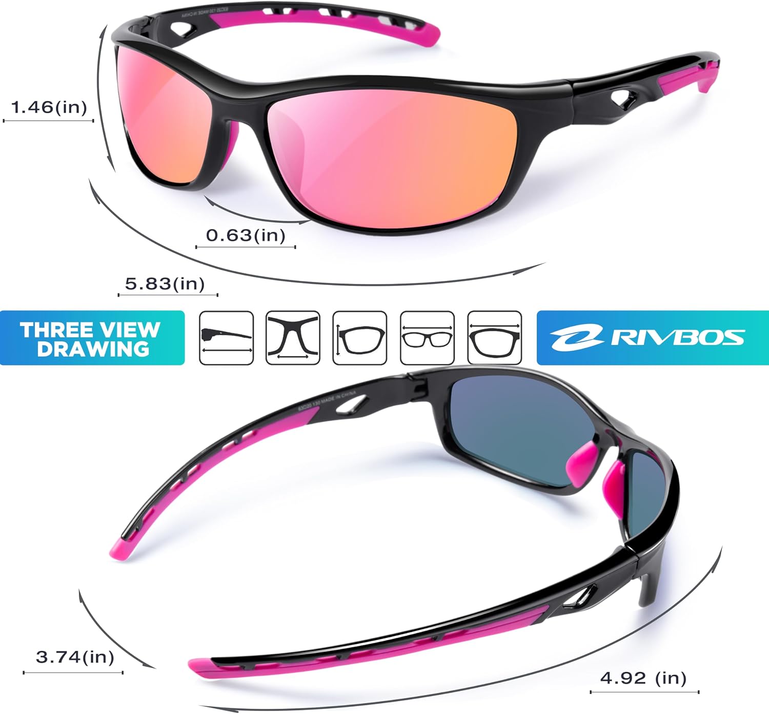 RIVBOS Sunglasses for Men Women Polarized UV Protection Sports Fishing Driving Shades Cycling RB833 - Image 3