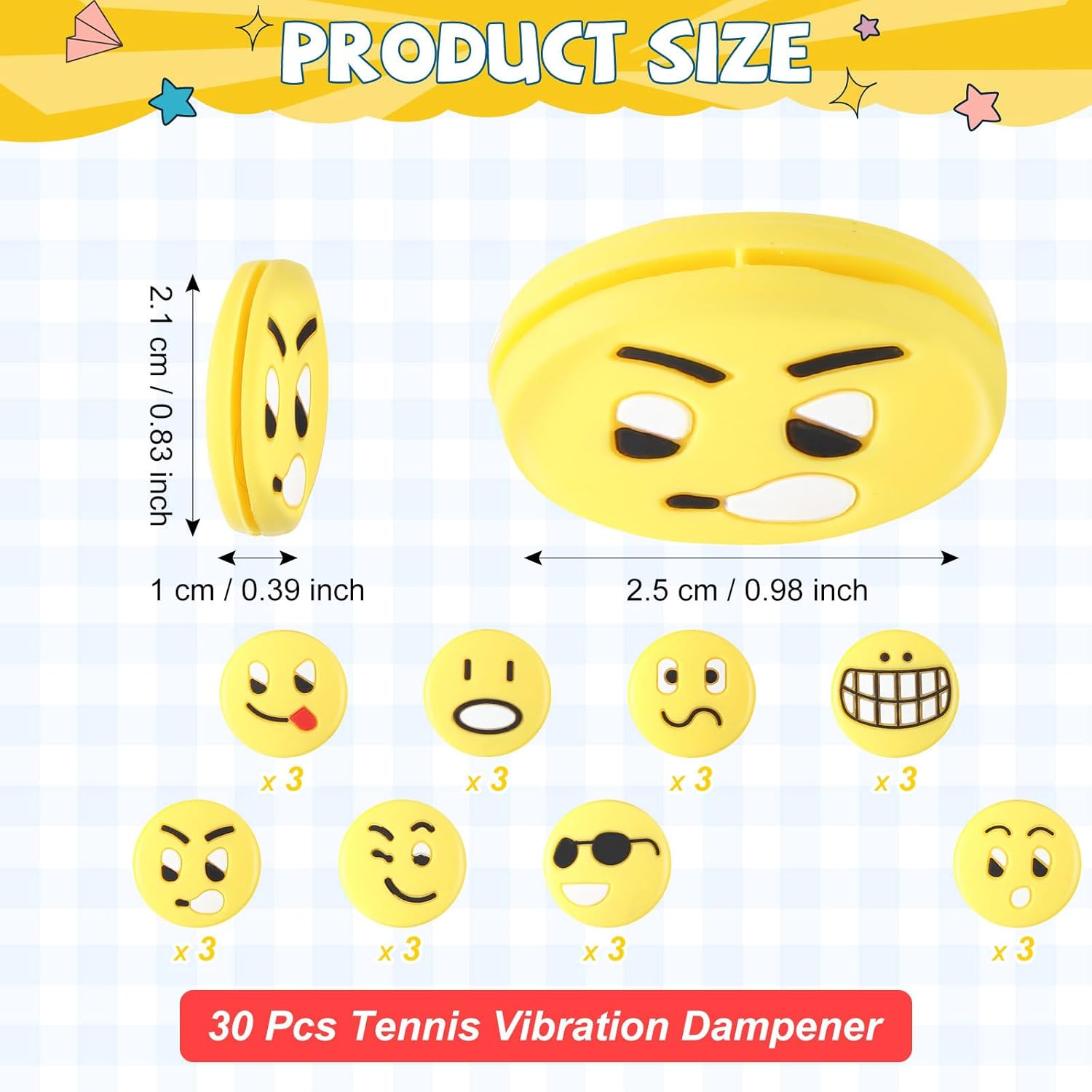 Jexine 30 Pcs Tennis Vibration Dampener Silicone Tennis Racket Dampener Cute Tennis Supplies for Gift (Assorted) - Image 2