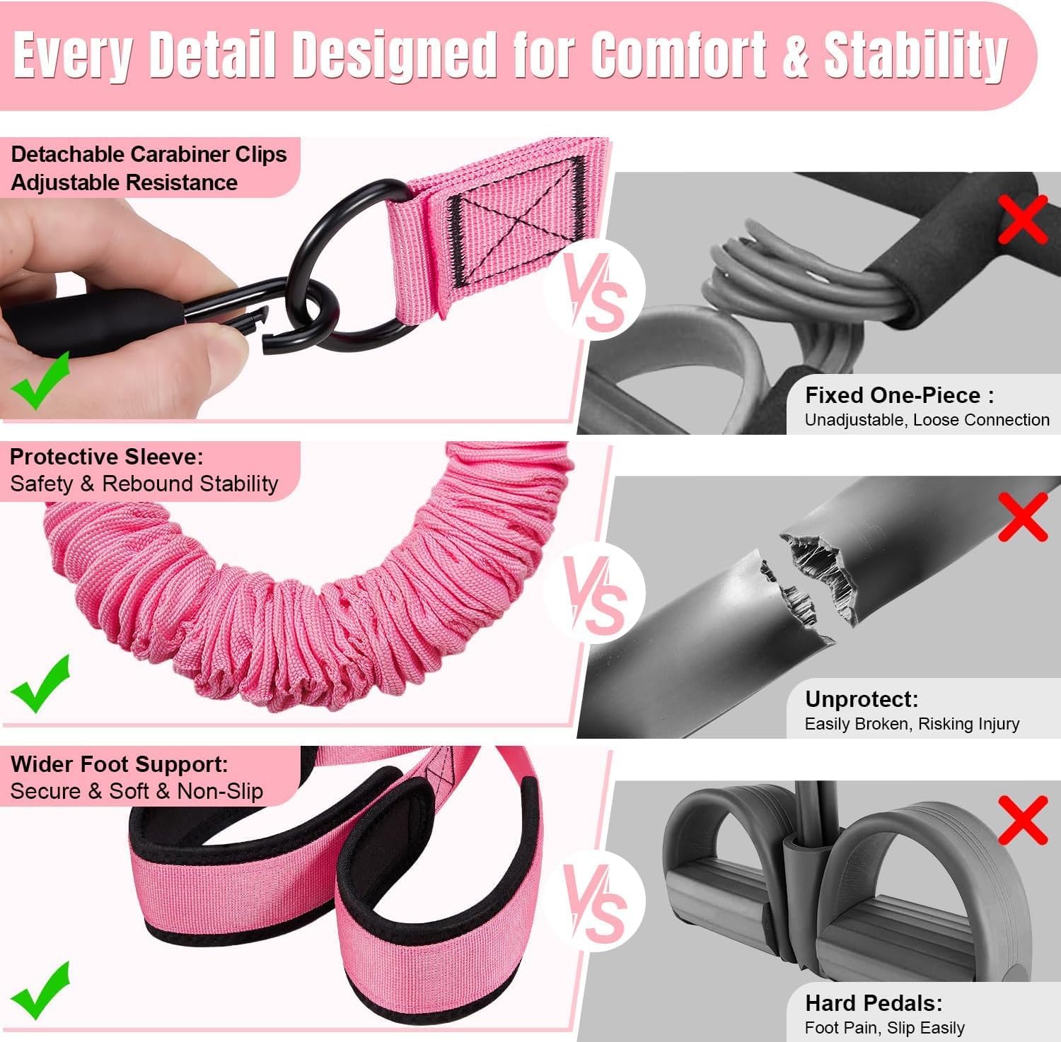 Upgraded Multifunction Pedal Resistance Band with Handle, 3 Tube Adjustable Resistance Bands for Abdomen, Waist, Arm, Core/ABS, Leg Workout - Sit Up Exercise Equipment for Women - Image 5