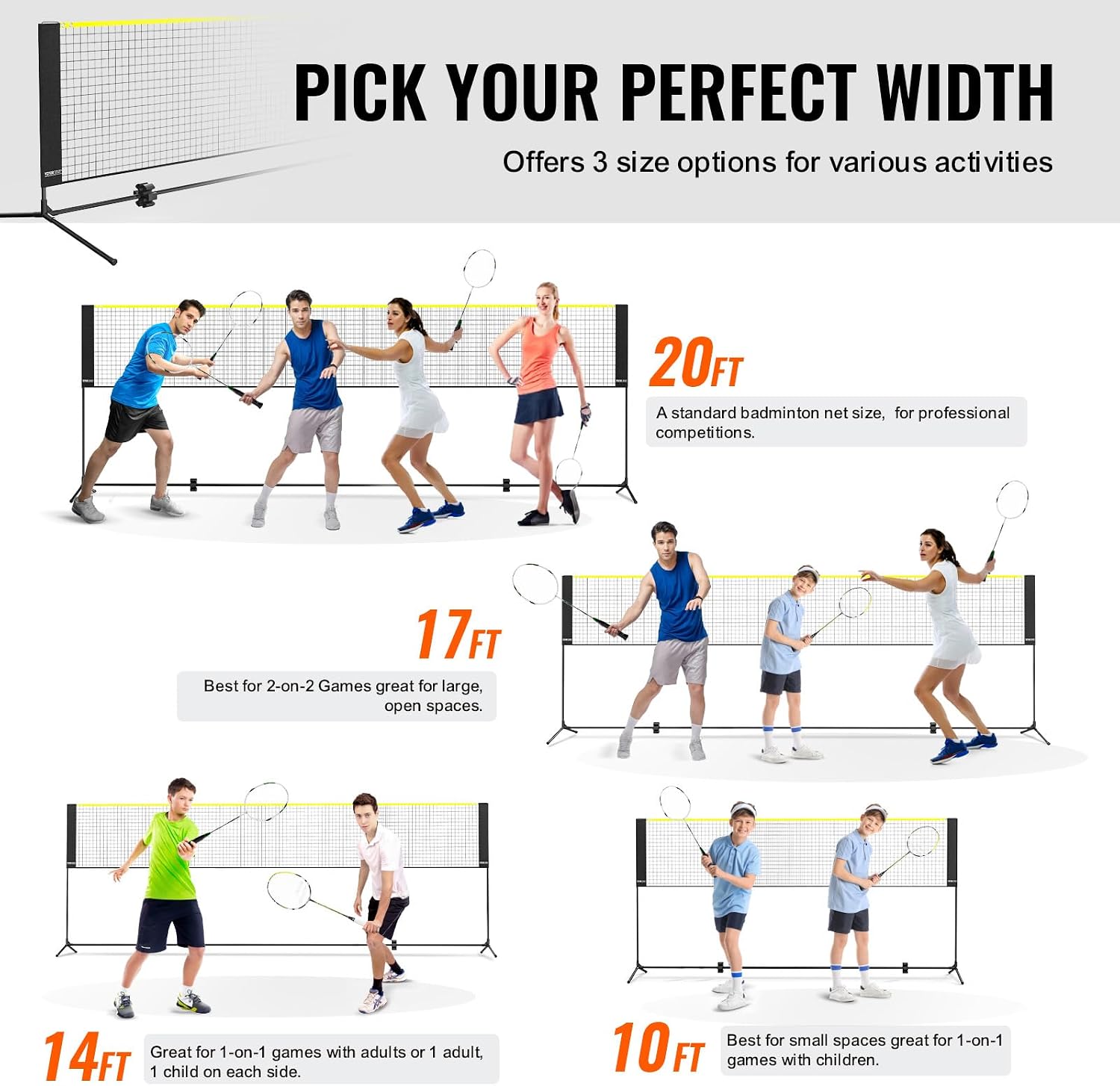 VEVOR Badminton Net, Height Adjustable Volleyball Net, Wide Foldable Pickleball Net, Portable Easy Setup Tennis Net Set with Poles, Stand and Carry Bag, for Kids Backyard Game Indoor Outdoor Use - Image 3