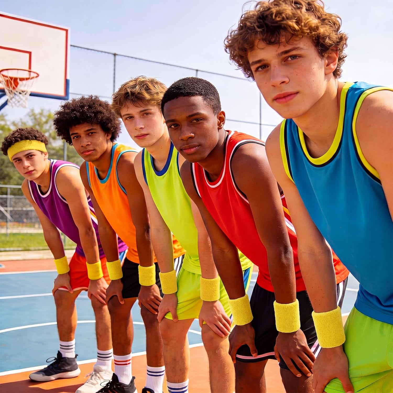 WILLBOND 8 Pack Wrist Sweatbands Sports Wristbands Tennis Sweatbands Neon 80s Thick Cotton Gymnastics Sweat Band Athletic Football Soccer Sports Wristband for Men Women Party - Image 2