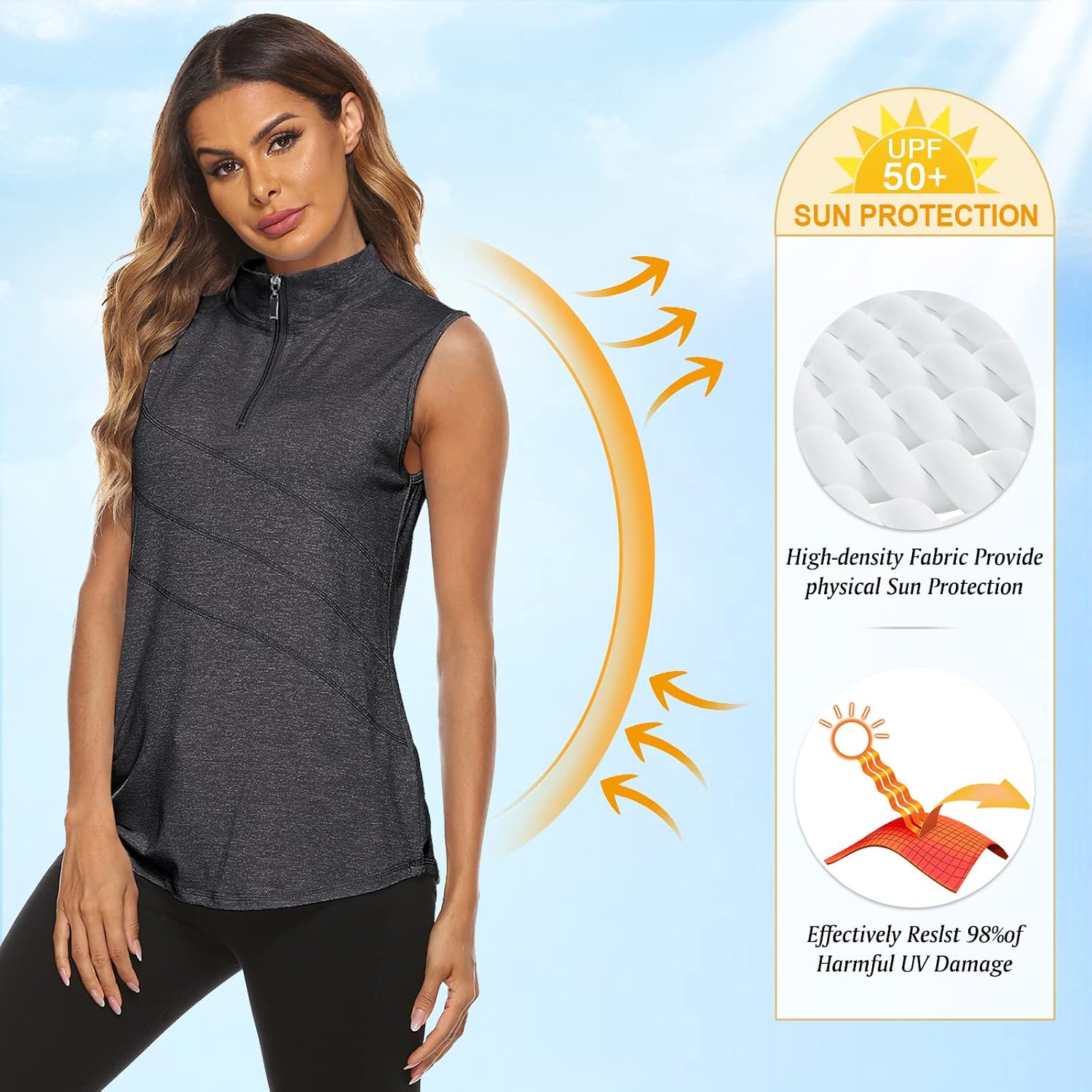 Koscacy Women's Sleeveless Golf Tennis Polo Shirts Zip Up Dry Fit Workout Tank Tops Athletic Shirt - Image 3