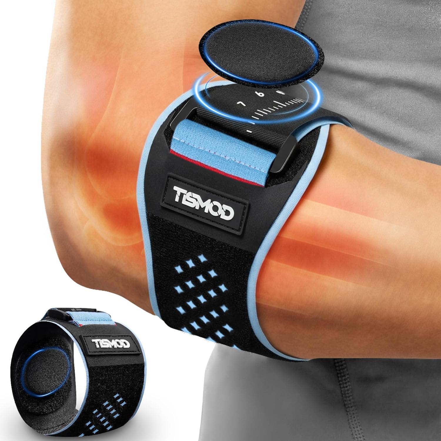 Tennis Elbow Brace for Men and Women, Elbow Support Brace with Dual Gel Pads, Adjustable Breathable Elbow for Tennis Golf Workout, Fits Forearm 8''-10'' Blue S/M