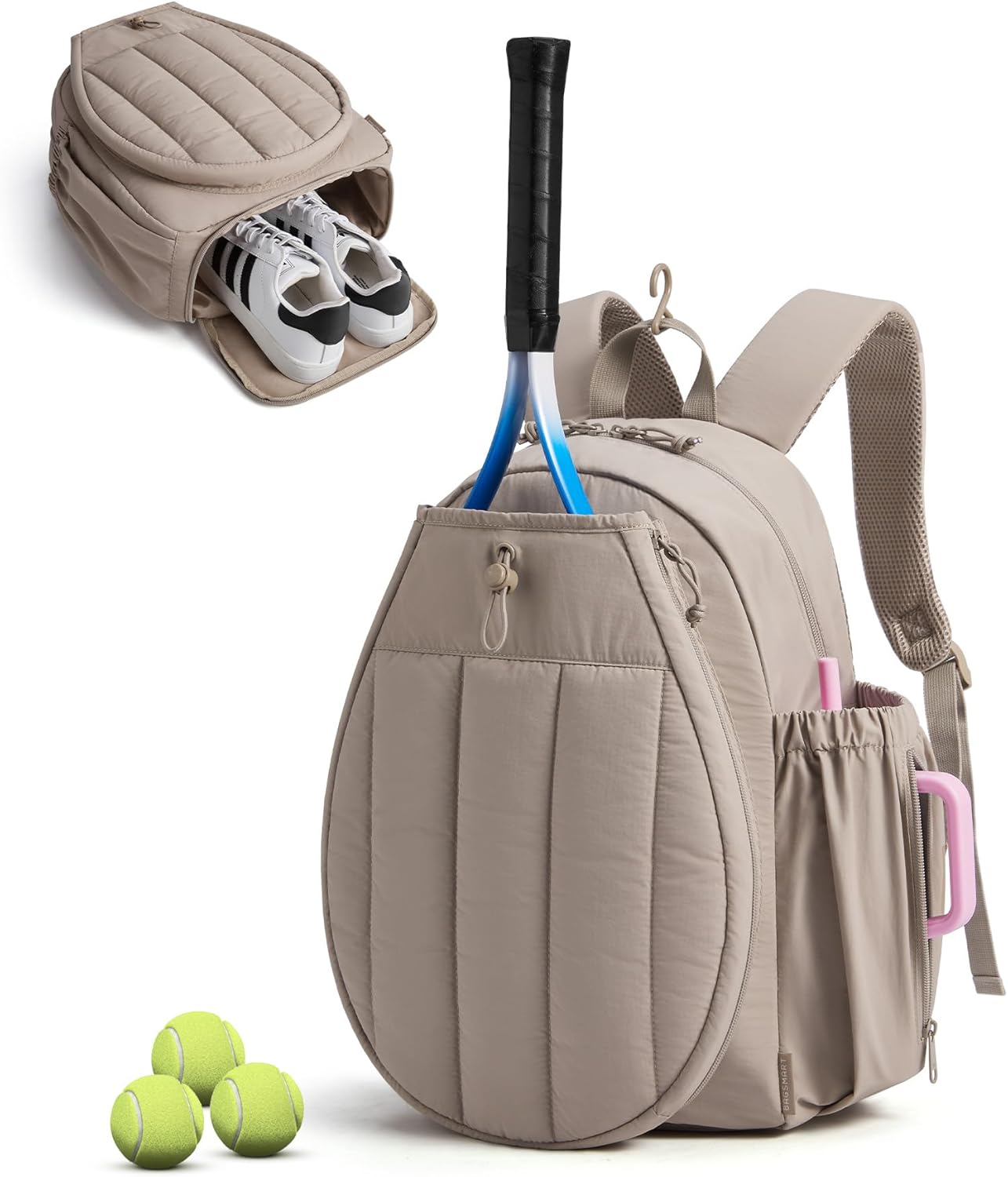 BAGSMART Tennis Gym Bag for Women, Tennis Backpack Holds 2 Rackets with Shoe Compartment, 15.6" Laptop Gym Backpacks for Court, Off-work, Everyday & Overnight Weekend