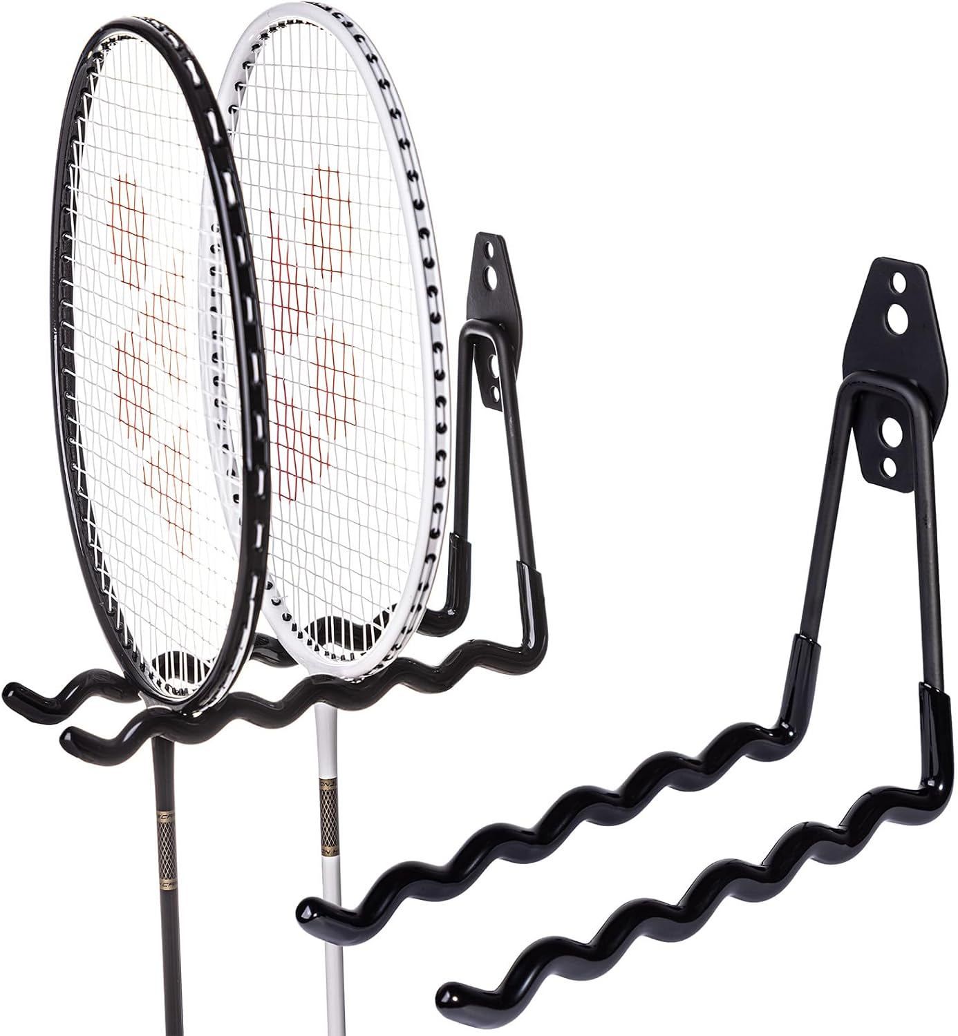 Tennis Racket Storage Hanger,Tennis Racket Holder Rack Wall Hooks for Garage,Heavy Duty Hanger Metal Badminton Racket Holder Hooks for Cables, Ropes and Hoses,Extension Cord Holder,2 Packs(Black)
