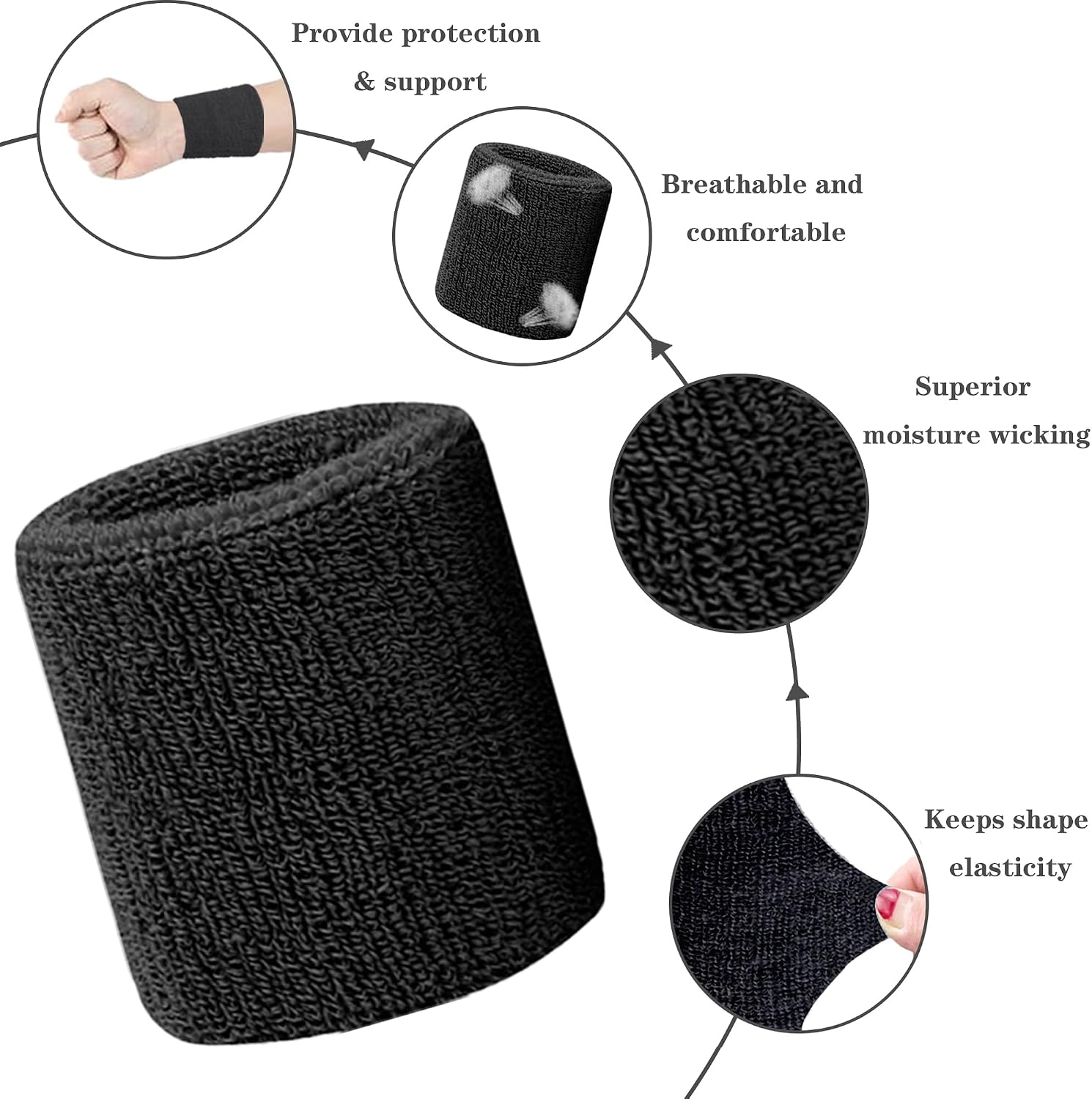 6 Pieces Sweatband Set Sports Headband Wristband Set, Moisture Wicking Athletic Sweatbands 4 Wrist Sweatband and 2 Headbands, Terry Cloth Sweat Absorbing Head Band for Workout - Image 5