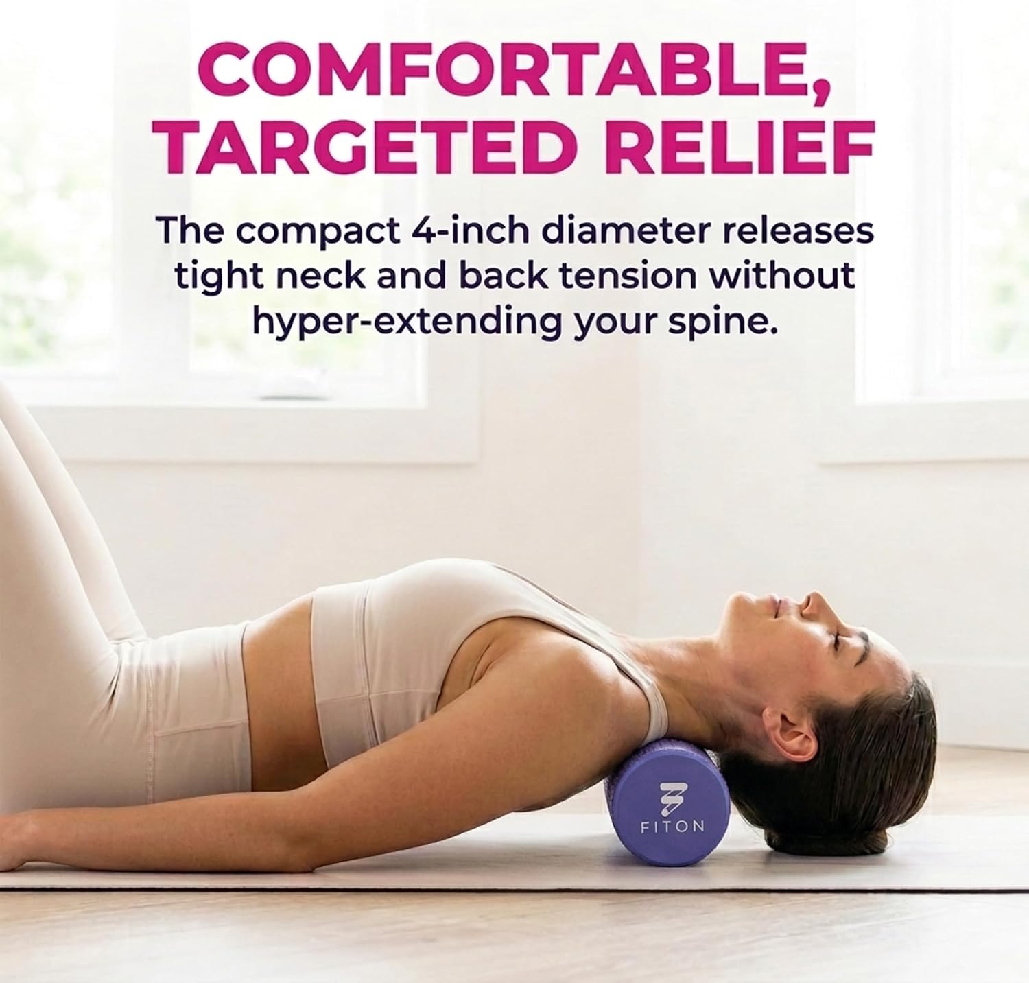FitOn Foam Roller for Muscle Recovery - Compact and Portable, High-Density Foam Roller for Back Massage & Deep Tissue Relief and Home Exercise, Ideal for Use on Neck & Leg Soreness, 12"x4", Purple - Image 8