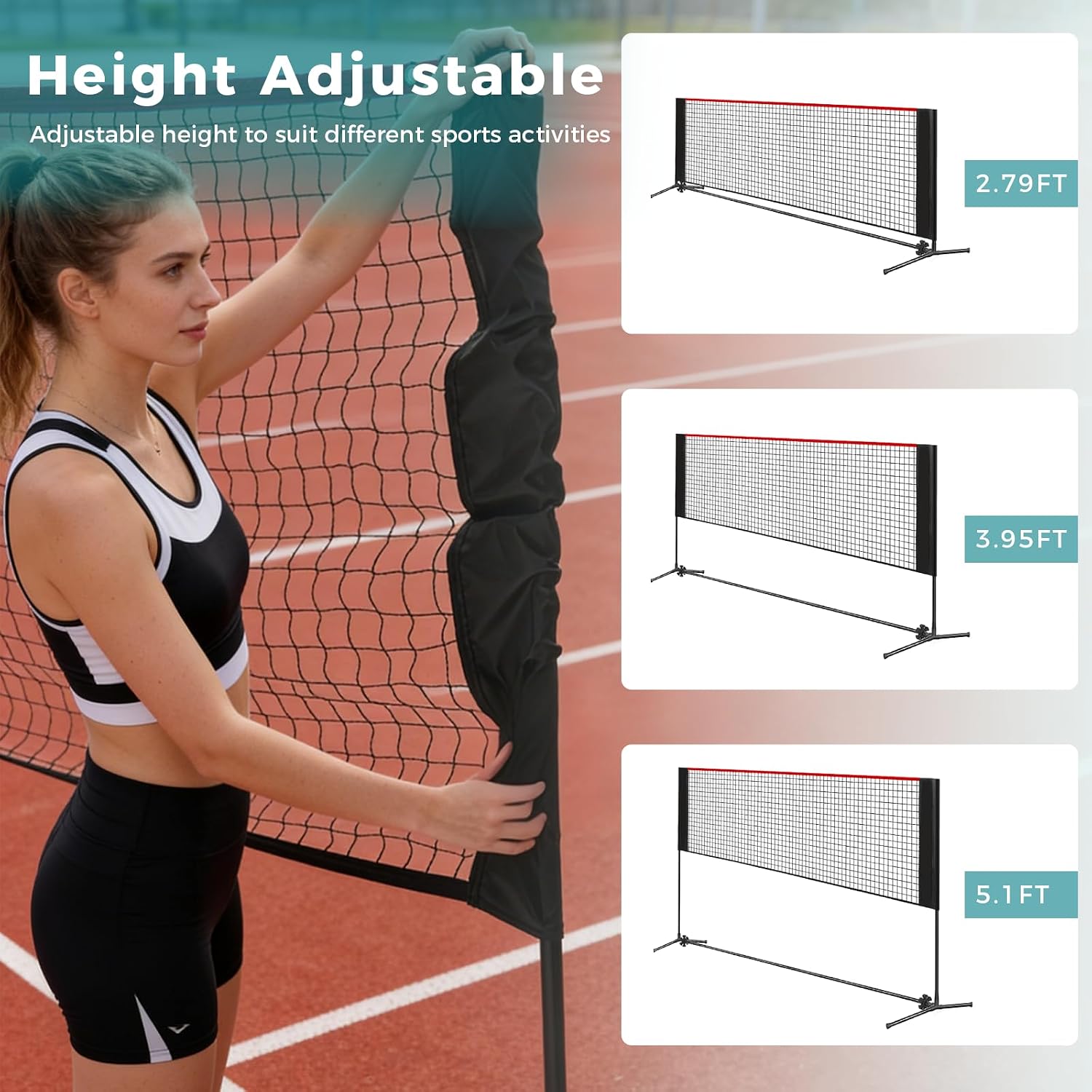 OLIXIS Portable Badminton Net, 2-5 FT Height Adjustable Volleyball Net, Badminton Net with Carry Bag, Volleyball Net, Pickball Net, Backyard Game Indoor Outdoor Use - Image 4