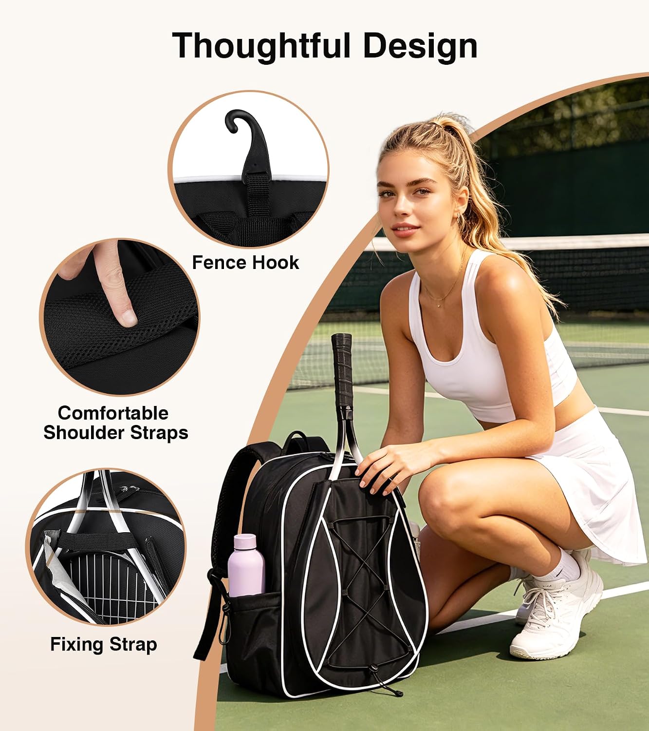 Marvolia Tennis Bags for Women Men, Tennis Backpack Holds 2 Rackets with Ventilated Shoe Compartment & Wet Pocket, Tennis Racket Bag Backpack for Pickleball Tennis Badminton - Image 5