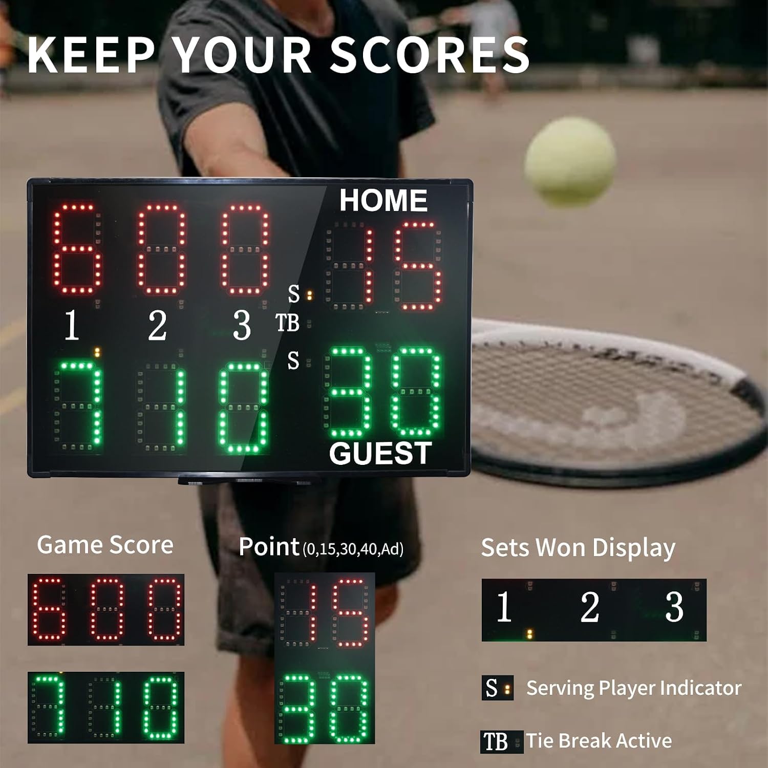 YZ LED Portable Tennis Scoreboard, Professional Digital Scoreboard for Tennis, Tennis Score Keeper for Net, Digital Scoreboard with Remote, Electronic Scoreboard with Remote, Indoor&Outdoor - Image 3