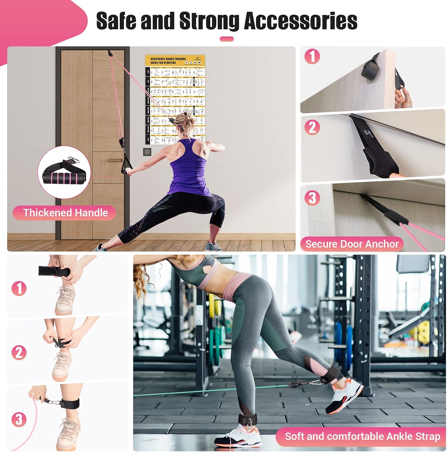 Resistance Bands with Handles for Women, 5 Level Exercise Bands Workout Bands for Physical Therapy, Yoga, Pilates, Door Anchor, Storage Pouch - Image 4