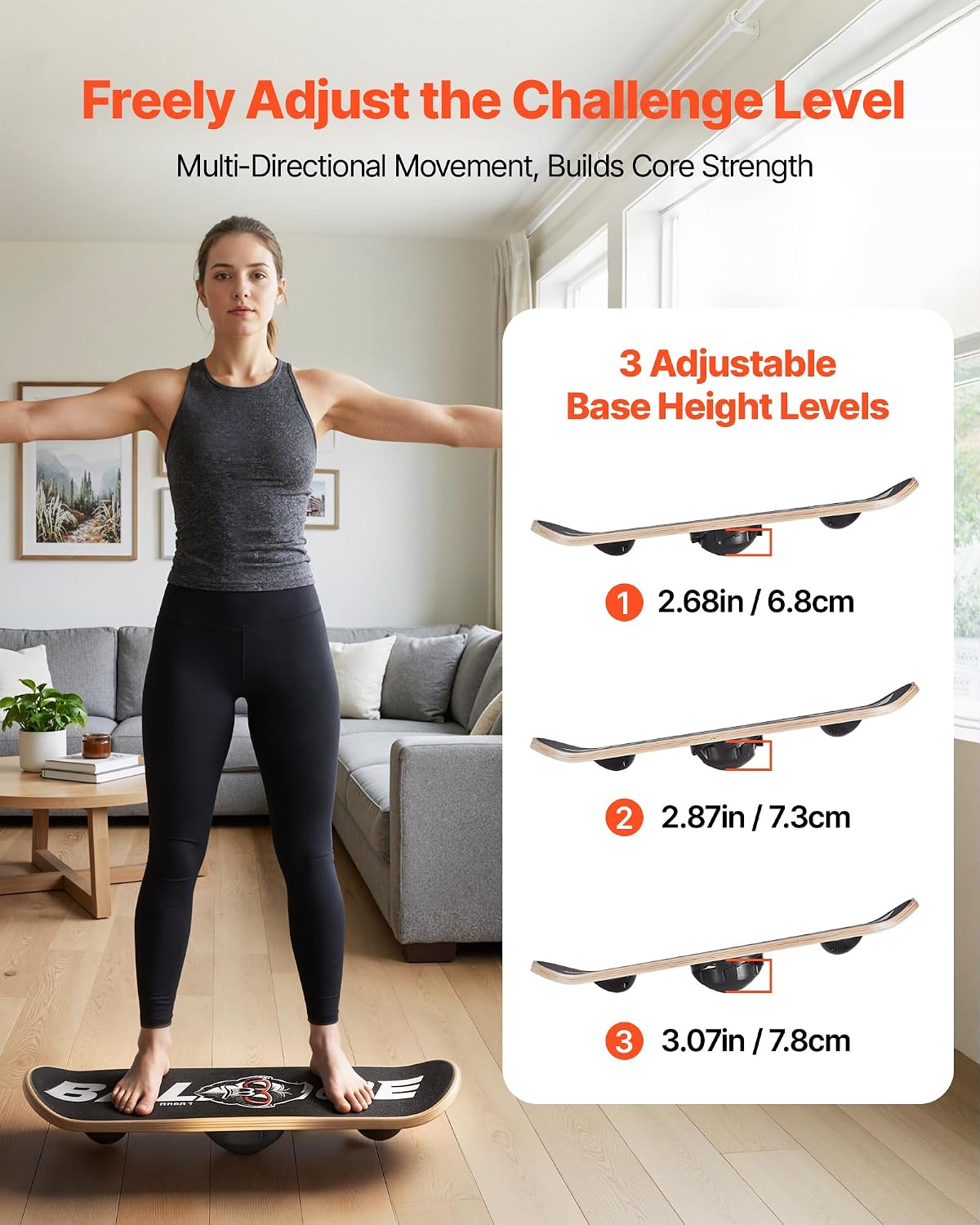 VEVOR Balance Board, Wobble Board Trainer for Adults 3-Level Adjustable Base, Premium Wooden Balance Training Equipment, Slip-Resistant Surface for Core Workout, Standing Desk Exercise, Home Gym, Yoga - Image 3