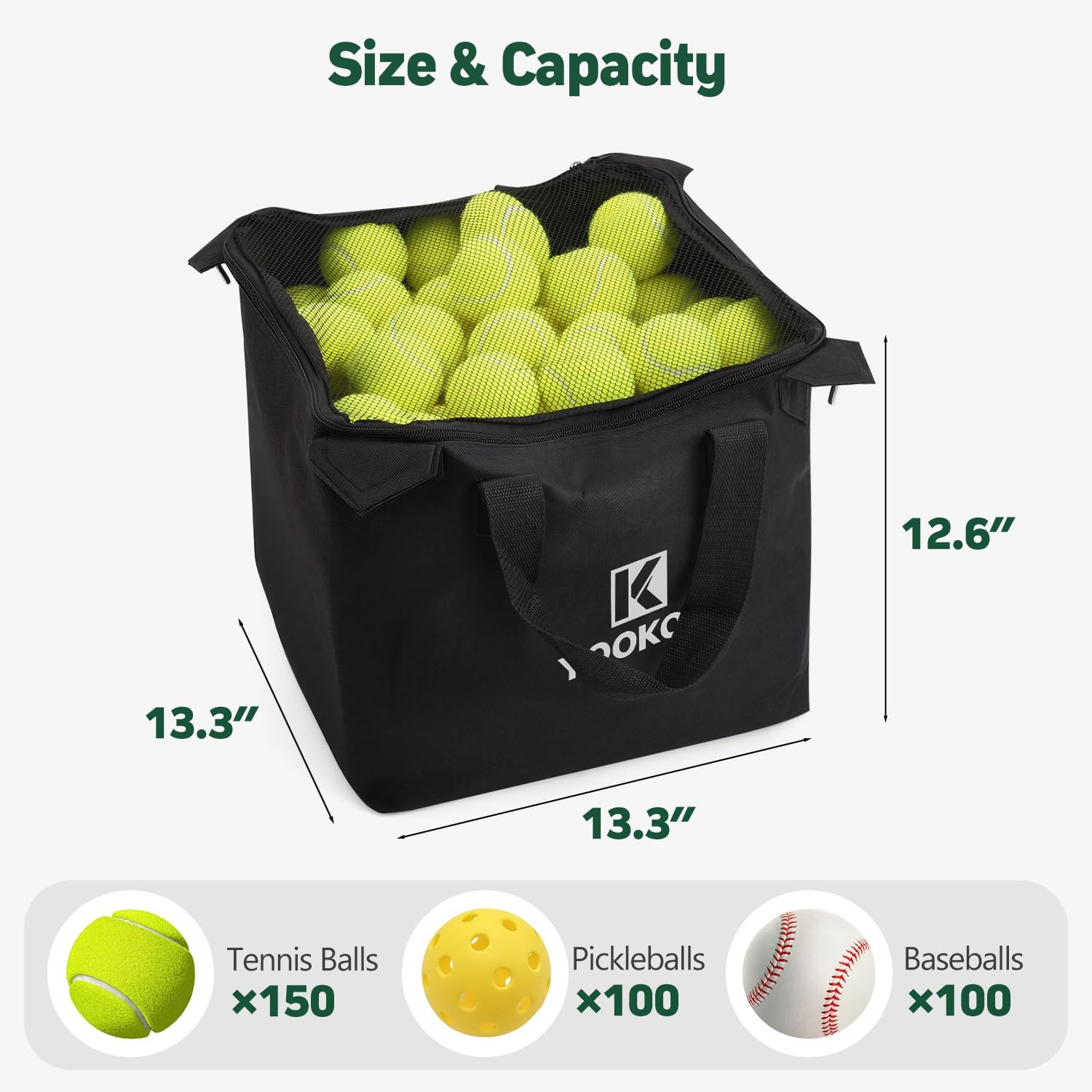 YooKoo Tennis Ball Hopper Bag for 150 Balls, Training and Teaching Replacement Storage Bag, Portable and Sturdy, for Pickleball, Baseball, and Softball, Frame Not Included - Black - Image 4