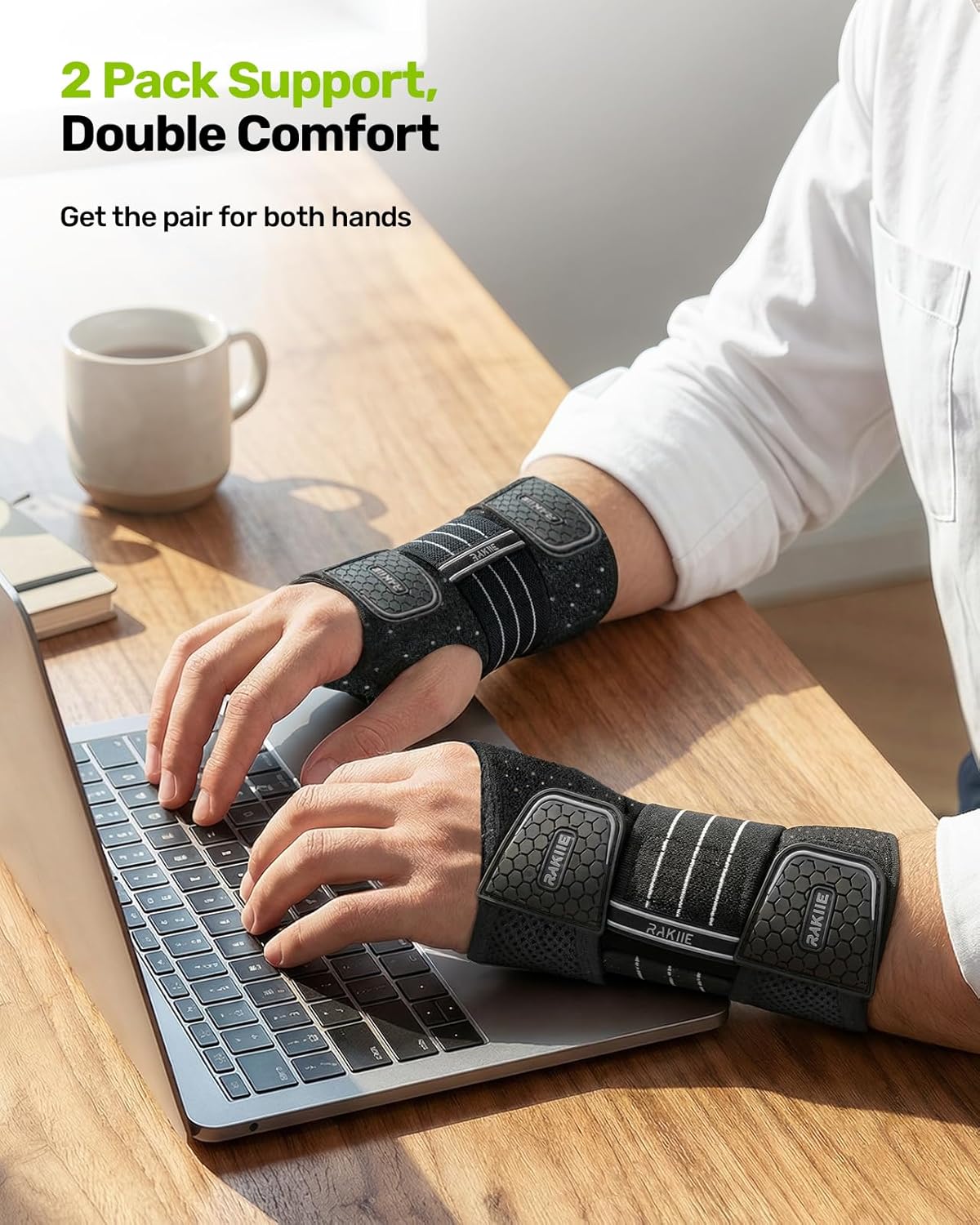 Rakiie 2 Pack Carpal Tunnel Wrist Braces, Adjustable Wrist Support Splint for Night Sleep & Daytime Working, Hand Braces Pain Relief for Arthritis, Typing, Pregnancy, Men Women (Gray, M) - Image 9