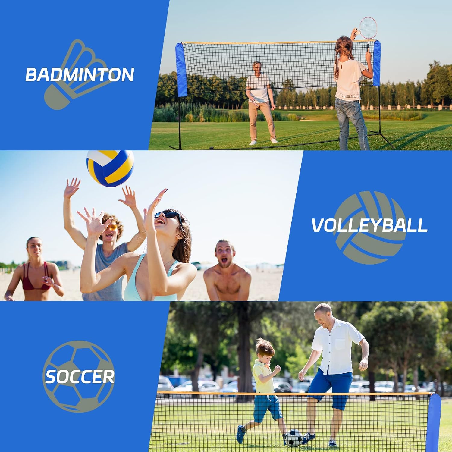 F2C Height Adjustable Portable Tennis Net, Badminton Net for Kids' Volleyball,Soccer Tennis,Pickleball, W/Steel Frame & Carrying Bag Indoor Outdoor Court Bench Backyard Driveway Gym,10FTX 5FT - Image 5