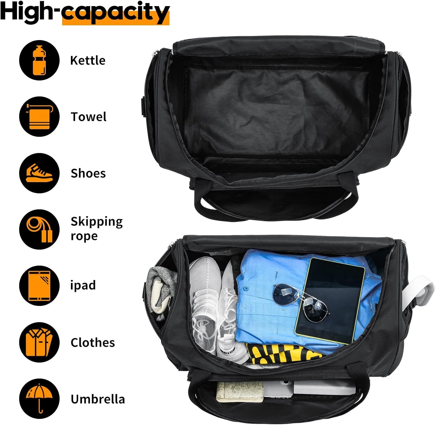 Uarition Gym Bag for Men - 50L Black Durable Large Duffle Bag for Travel, Workout, Fitness & Sport - Image 3