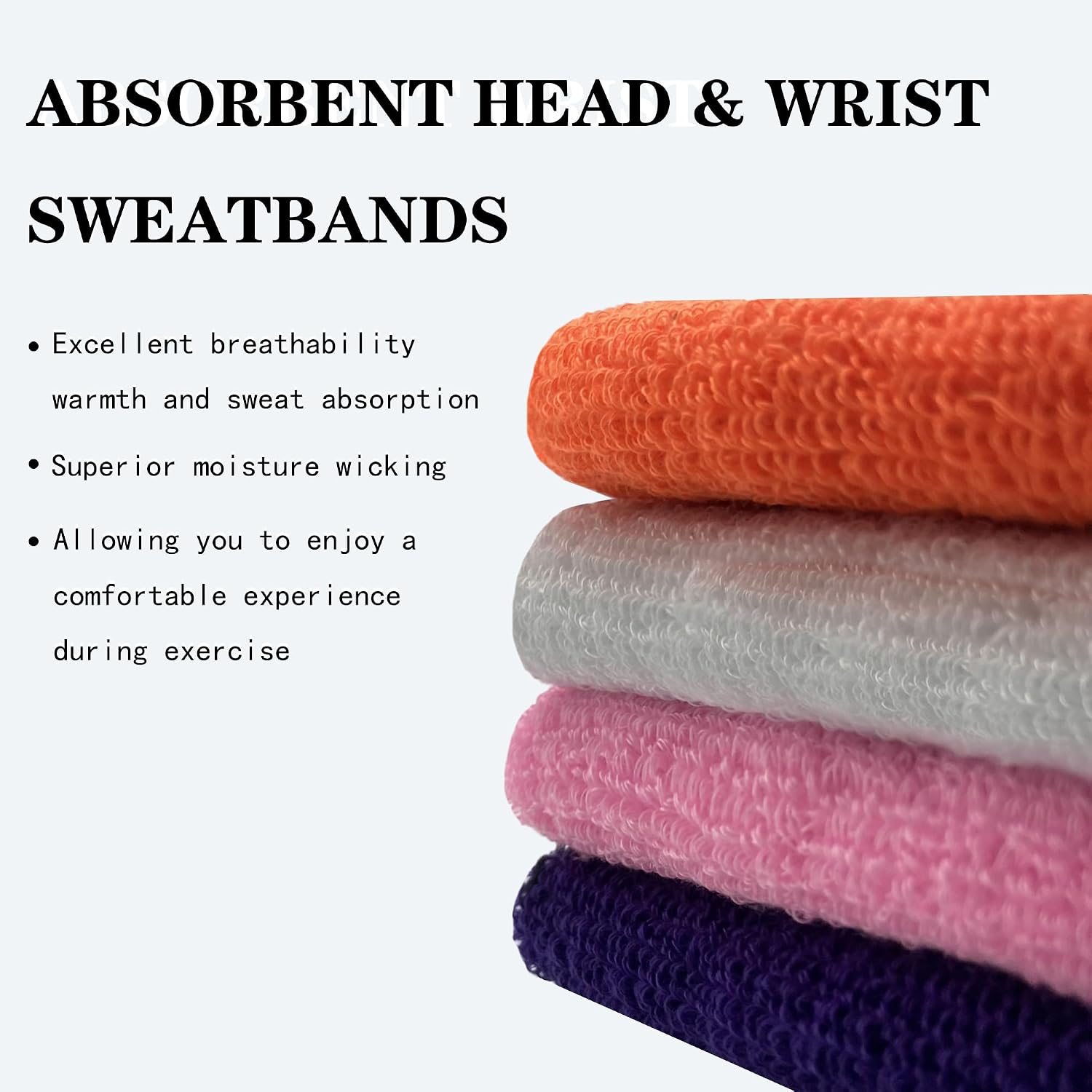 6 Pieces Sweatband Set Sports Headband Wristband Set, Moisture Wicking Athletic Sweatbands 4 Wrist Sweatband and 2 Headbands, Terry Cloth Sweat Absorbing Head Band for Workout - Image 6