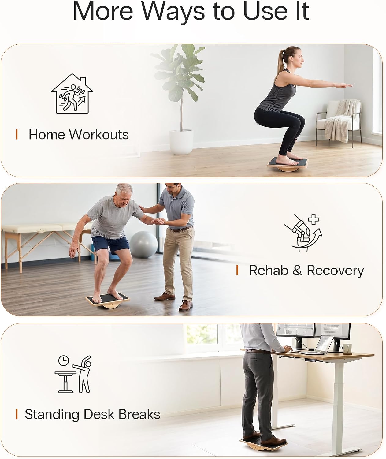 StrongTek Wooden Balance Board with 2 Difficulty Options, Basic Rocker and Advanced 360° Wobble Board, Non-Slip Balance Trainer for Core Stability, Ankle Rehab, Physical Therapy and Fitness - Image 6