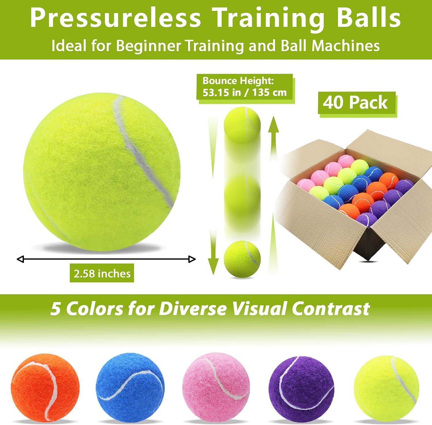 Tennis Balls,8/18/40/90 Pack Training Tennis Balls Practice Balls with Mesh Bag for Easy Transport, Pet Dog Playing Balls, fit for Beginner Training Ball - Image 2