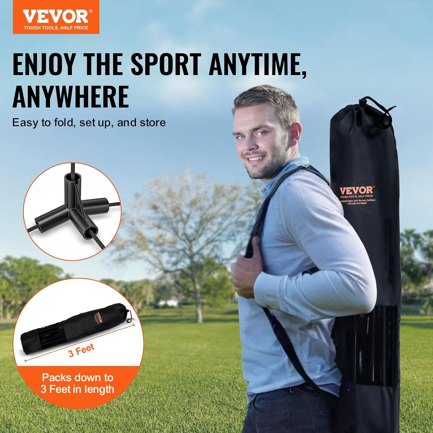 VEVOR Badminton Net, Height Adjustable Volleyball Net, Wide Foldable Pickleball Net, Portable Easy Setup Tennis Net Set with Poles, Stand and Carry Bag, for Kids Backyard Game Indoor Outdoor Use - Image 2