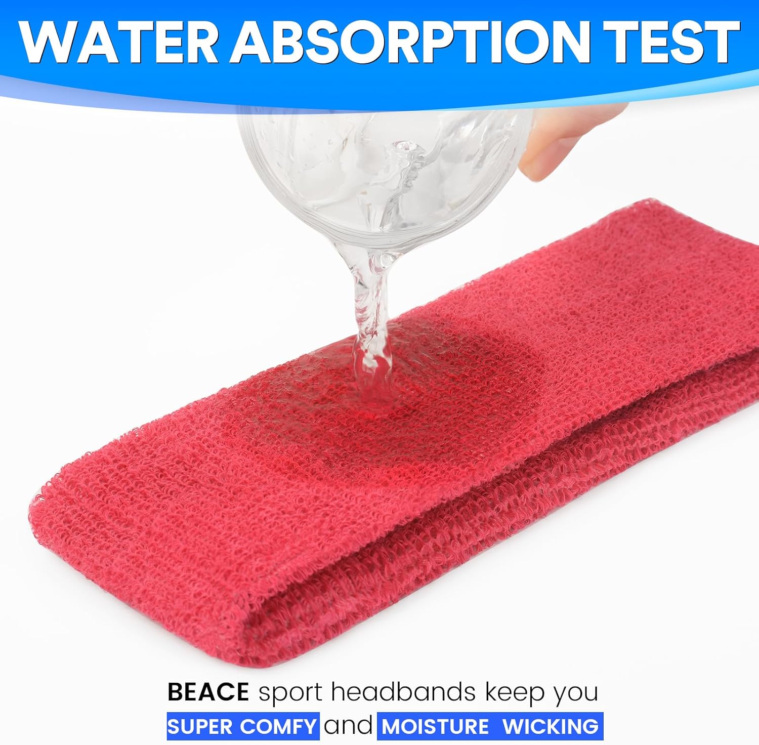 BEACE Sweatbands Sports Headband for Men & Women - Moisture Wicking Athletic Cotton Terry Cloth Sweatband for Tennis, Basketball, Running, Gym, Working Out - Image 2