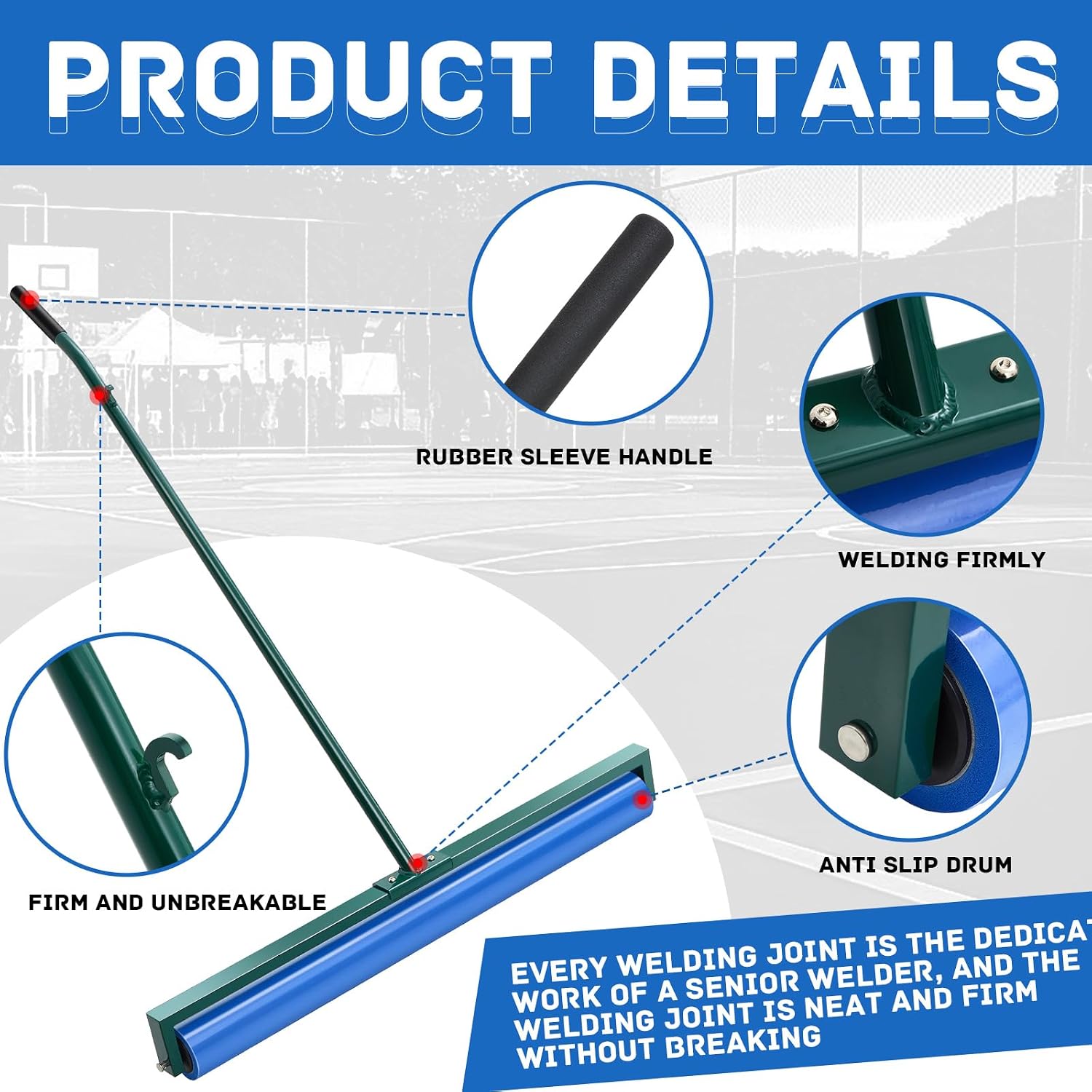 Suclain 36 Inch Tennis Court Squeegee PVA Foam Sponge Roller Lightweight Removes Water Quickly Clear Floors Tool for Tennis Basketball Sports Courts Garages - Image 3