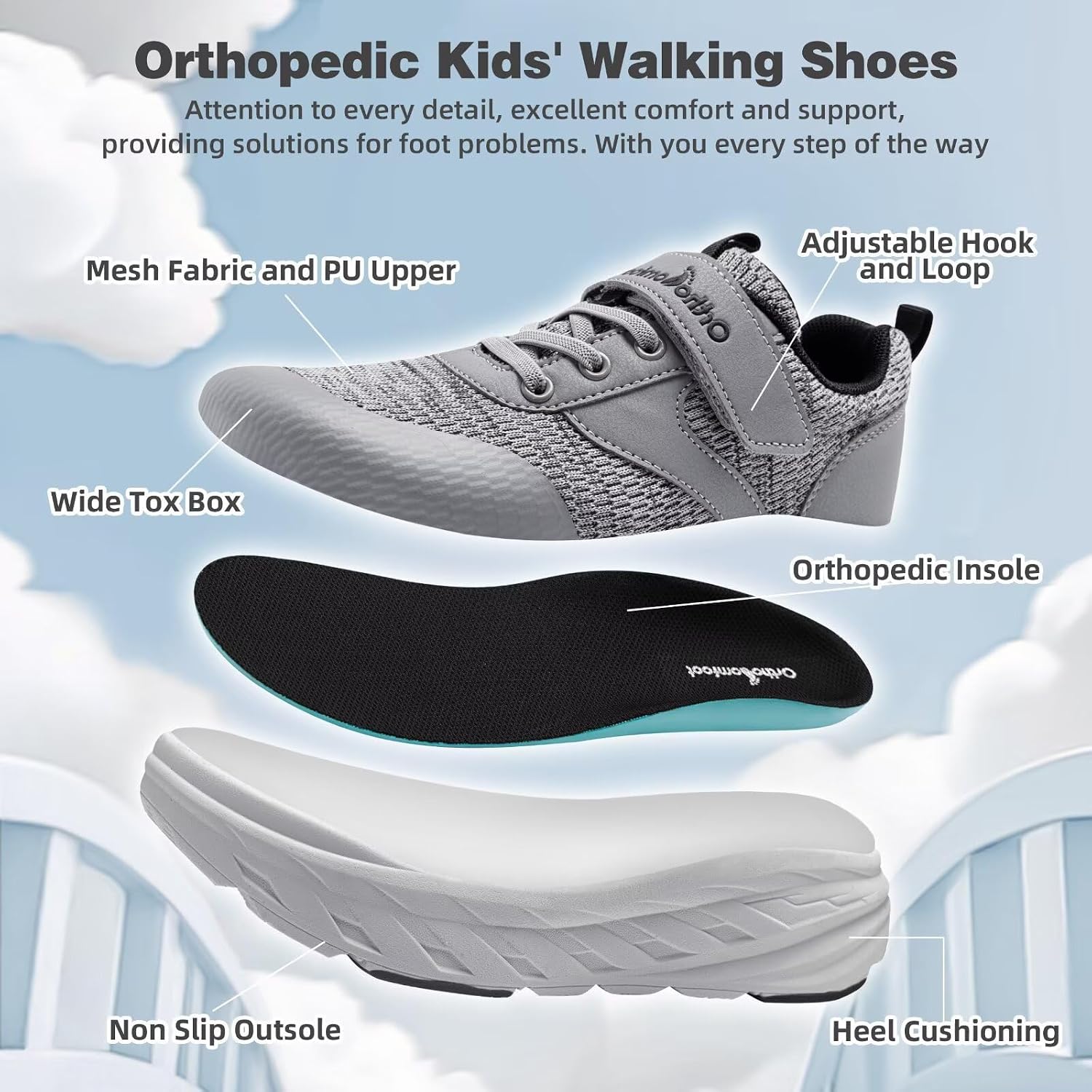 Boys Girls Kids Orthopedic Tennis Shoes: Wide Toe Box Comfortable Casual Plantar Fasciitis Arch Support Athletic Running Sneakers, Orthotic School Sports Walking Shoes for Foot and Pain Relief - Image 7