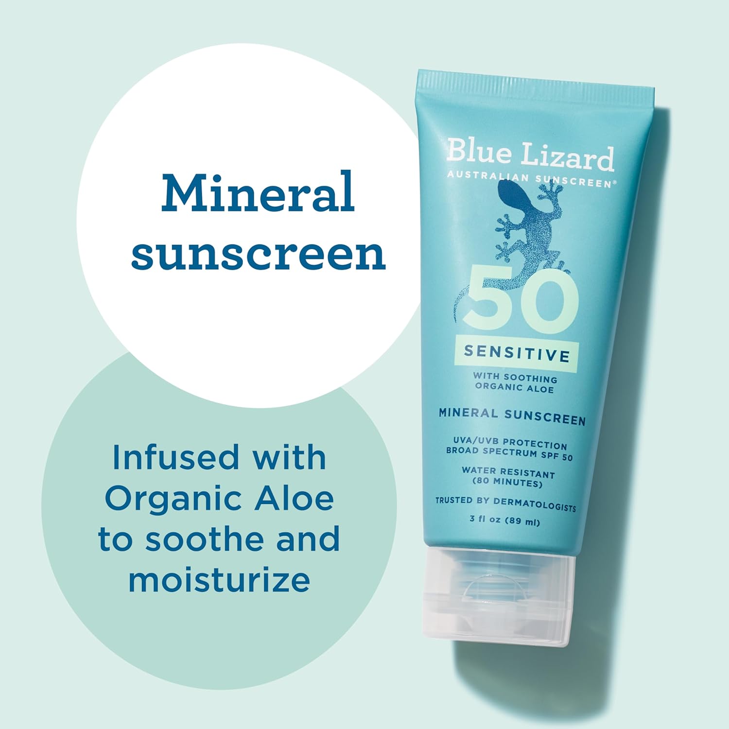 Blue Lizard SENSITIVE Mineral Sunscreen with Zinc Oxide, SPF 50+, Water Resistant, UVA/UVB Protection with Smart Cap Technology - Fragrance Free, 3 oz. Tube - Image 4
