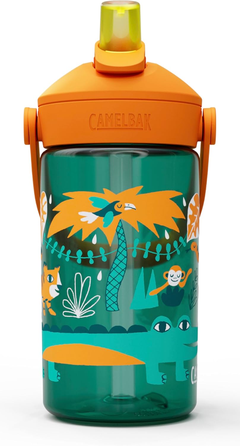 CamelBak Thrive Flip Straw Kids Water Bottle with Bite Valve, Tritan Renew Design for School and Travel, 14oz, Jungle Animals - Image 2